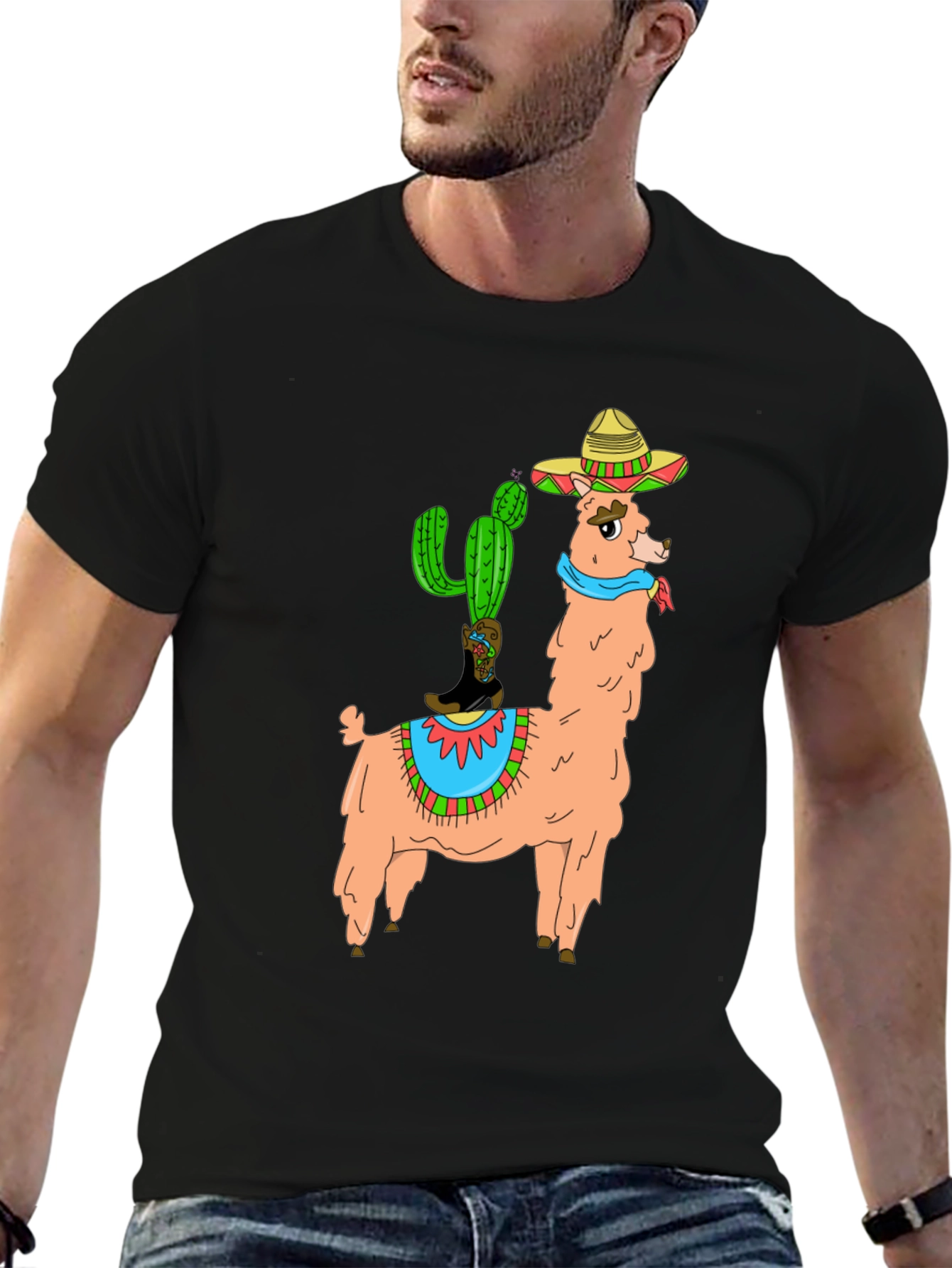 Black Llama Cactus Graphic Tee - Stylish Novelty T-Shirt view 6