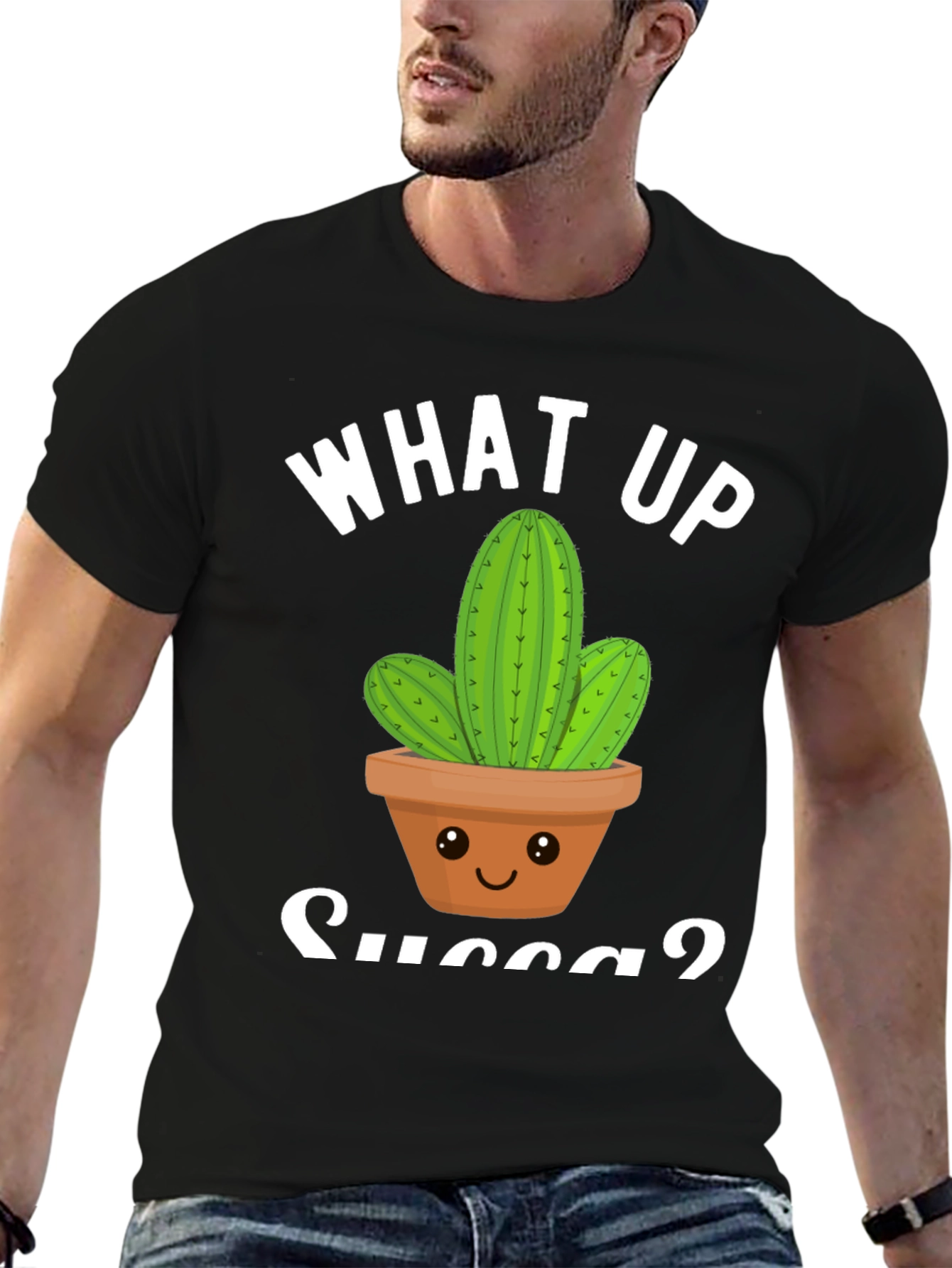 Black What Up Succa? Cactus Graphic T-Shirt view 6