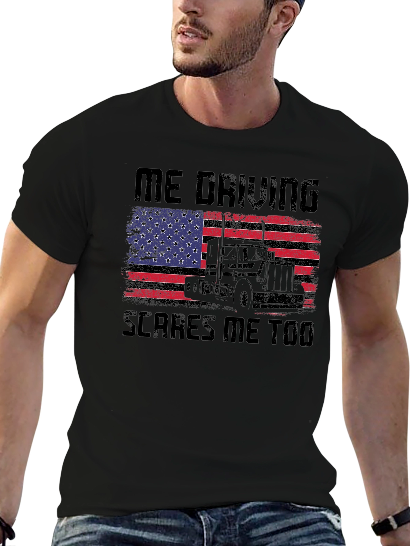 Black Trucker T-Shirt: Me Driving Scares Me Too! view 6