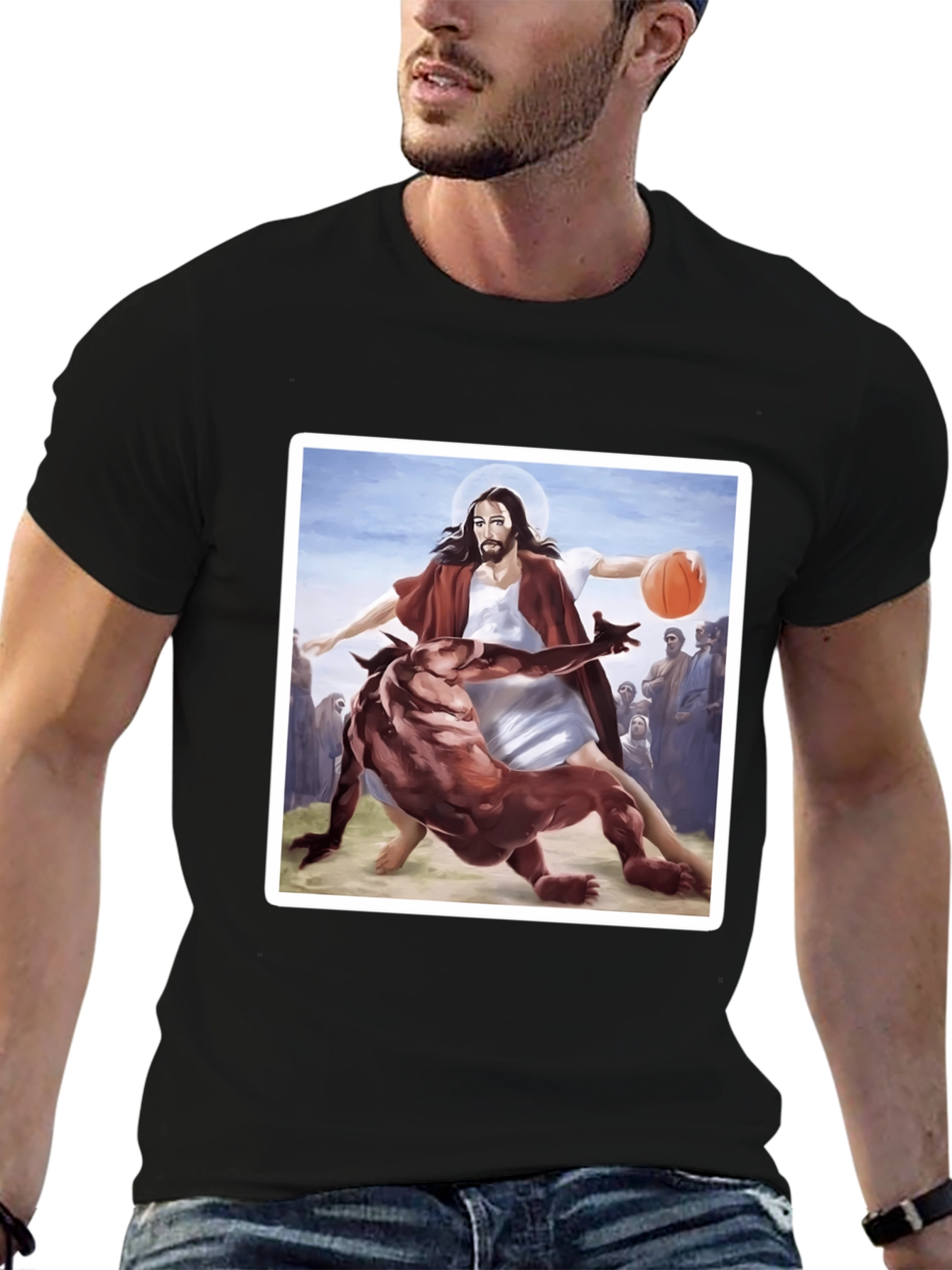Black Jesus Basketball Graphic Tee - Black Cotton Blend view 6