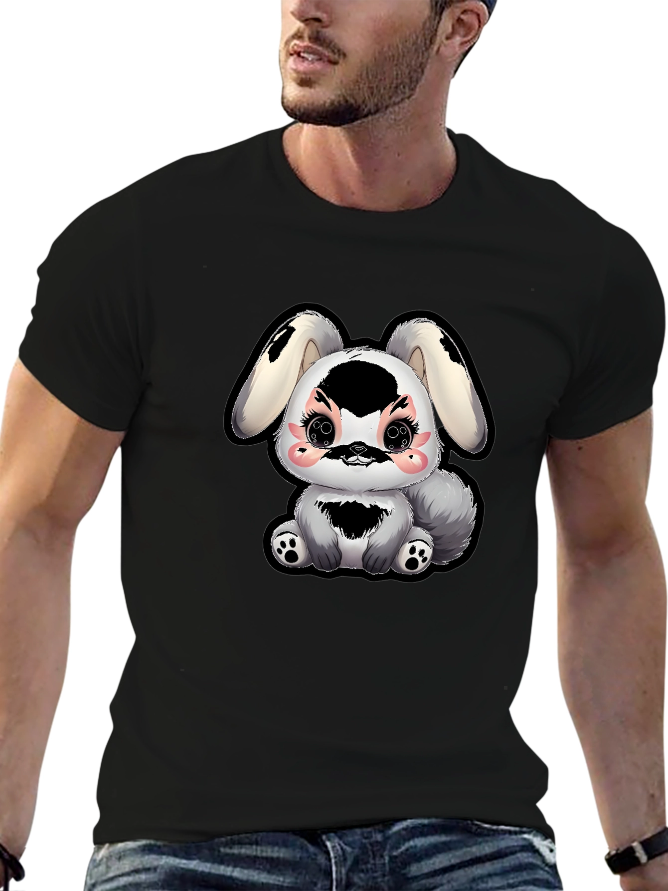 Black Cute Kawaii Bunny T-Shirt - Black view 6