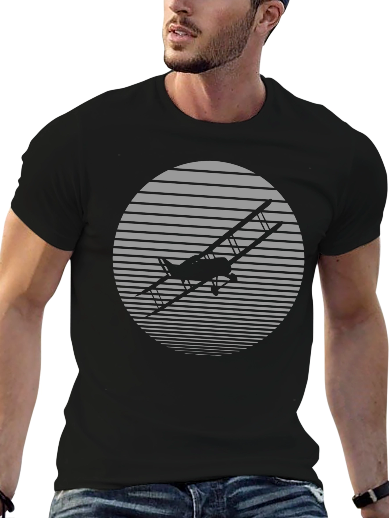 Black Vintage Airplane T-Shirt - Retro Style Black Tee view 6