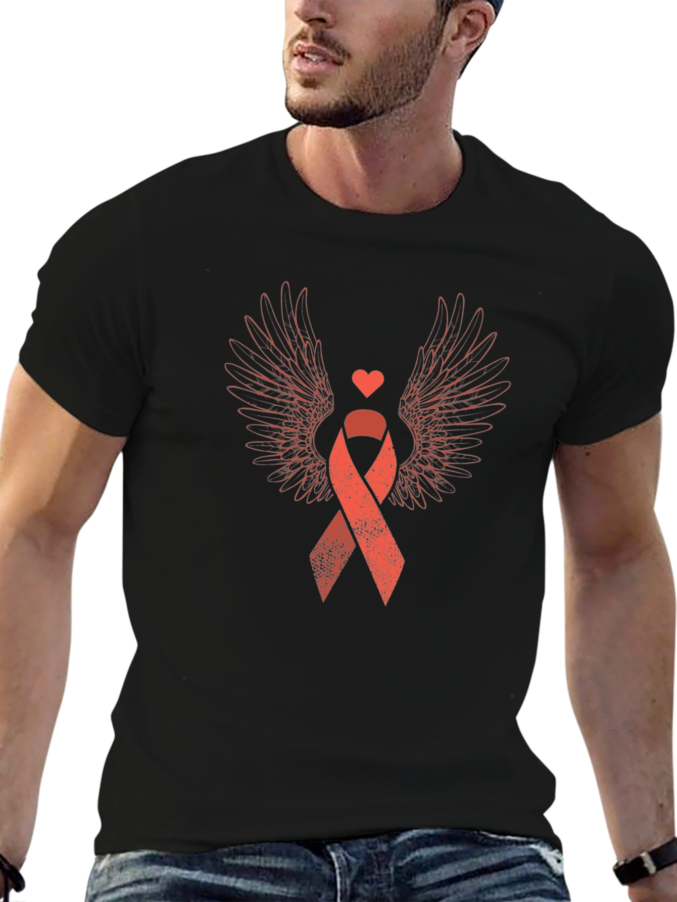 Black Heart & Wings Awareness Ribbon Graphic Tee view 6