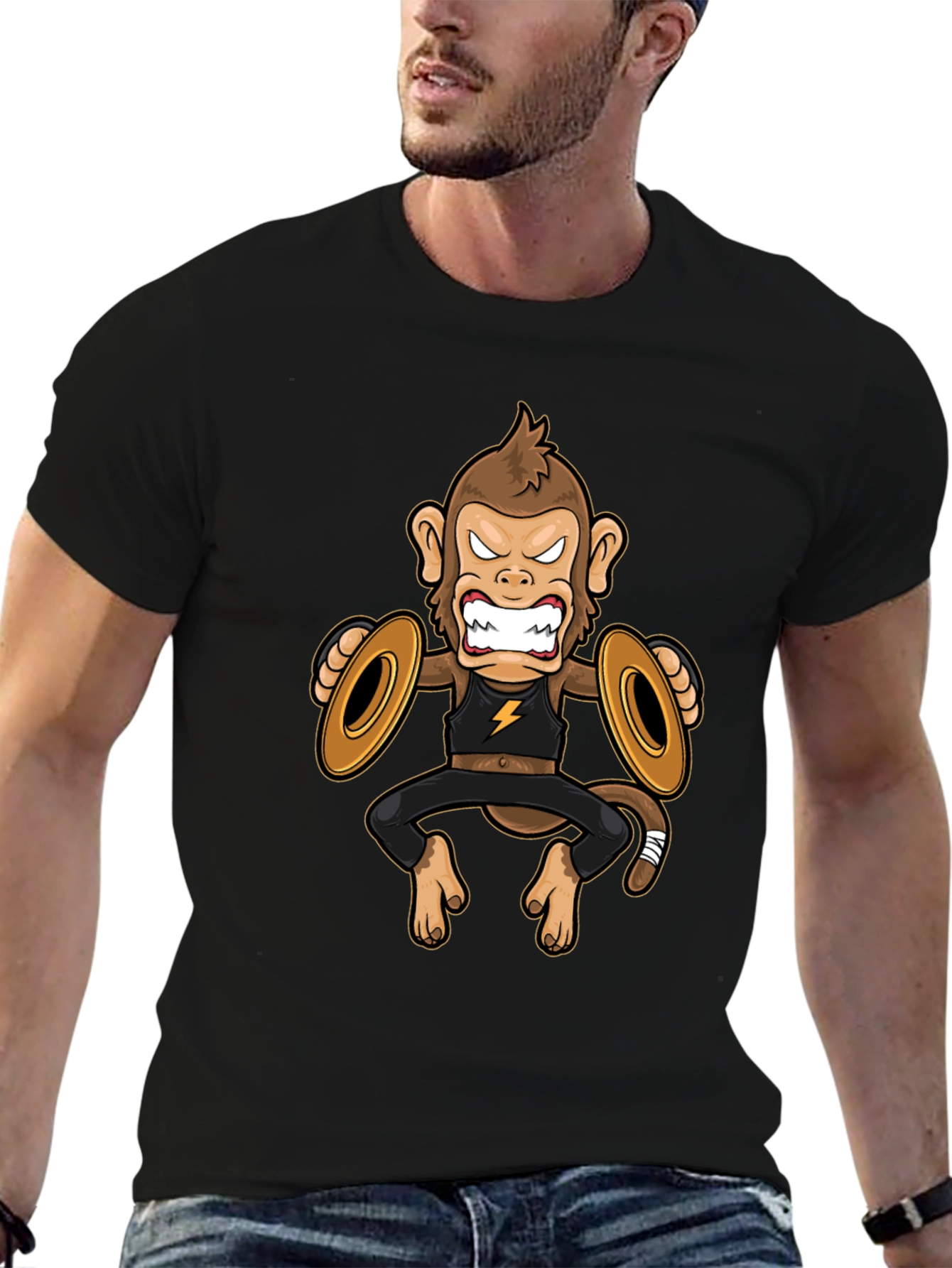 Black Monkey Cymbals Black T-Shirt Funny Graphic Tee view 6