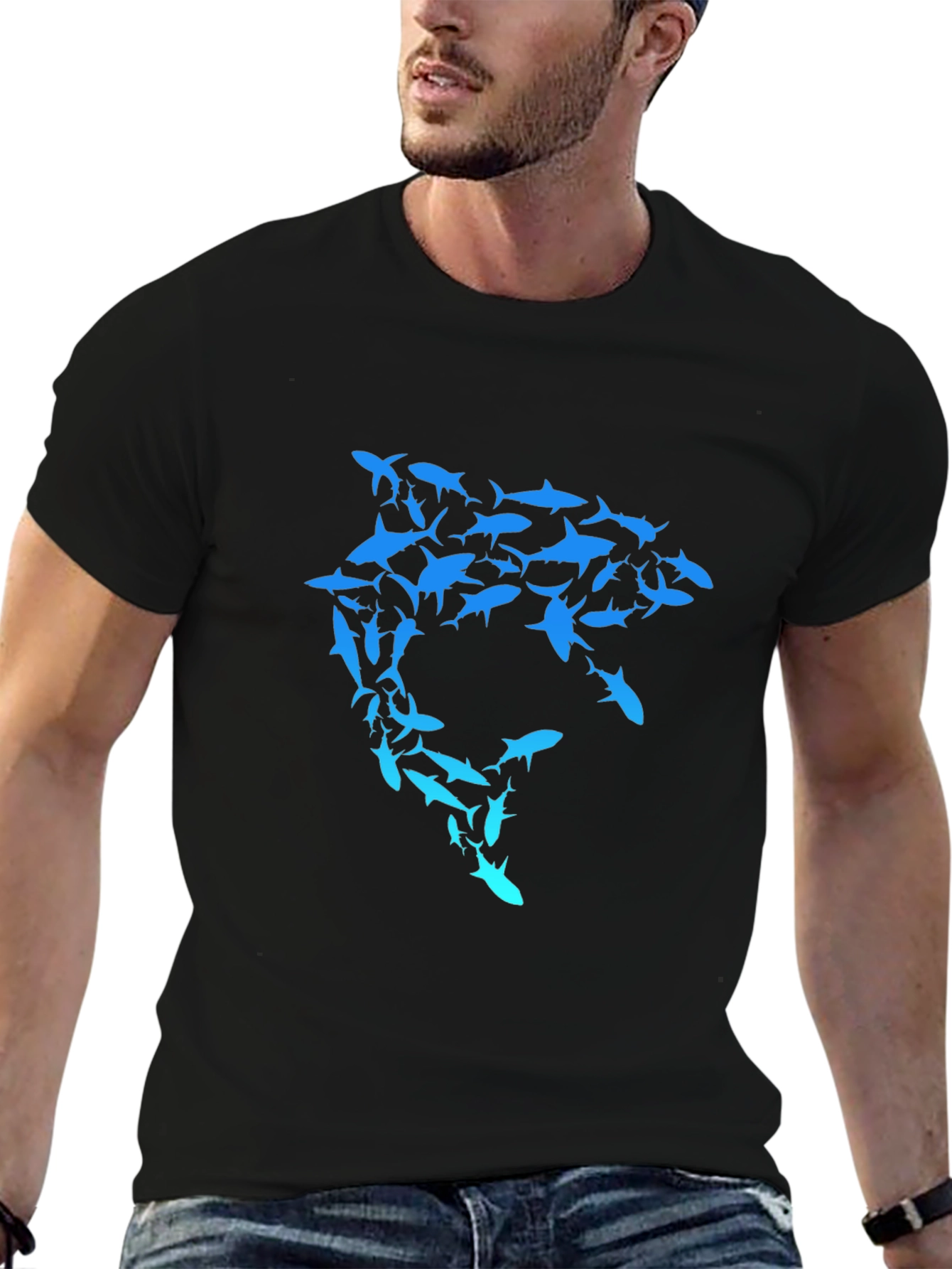 Black Shark Swarm Graphic T-Shirt - Unique Design view 6