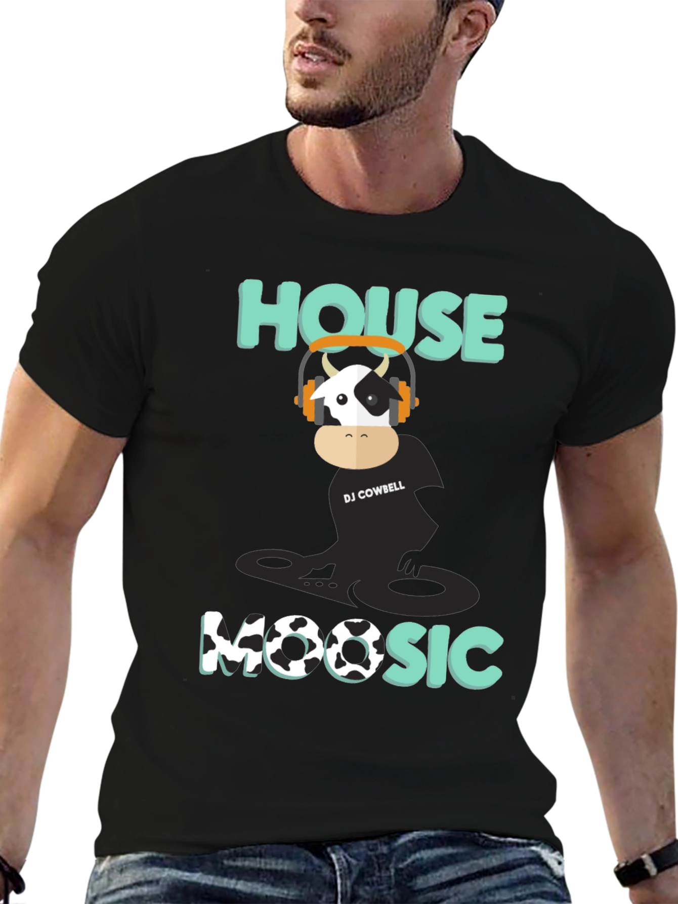 Black DJ Cowbell House Moosic T-Shirt - Black view 6