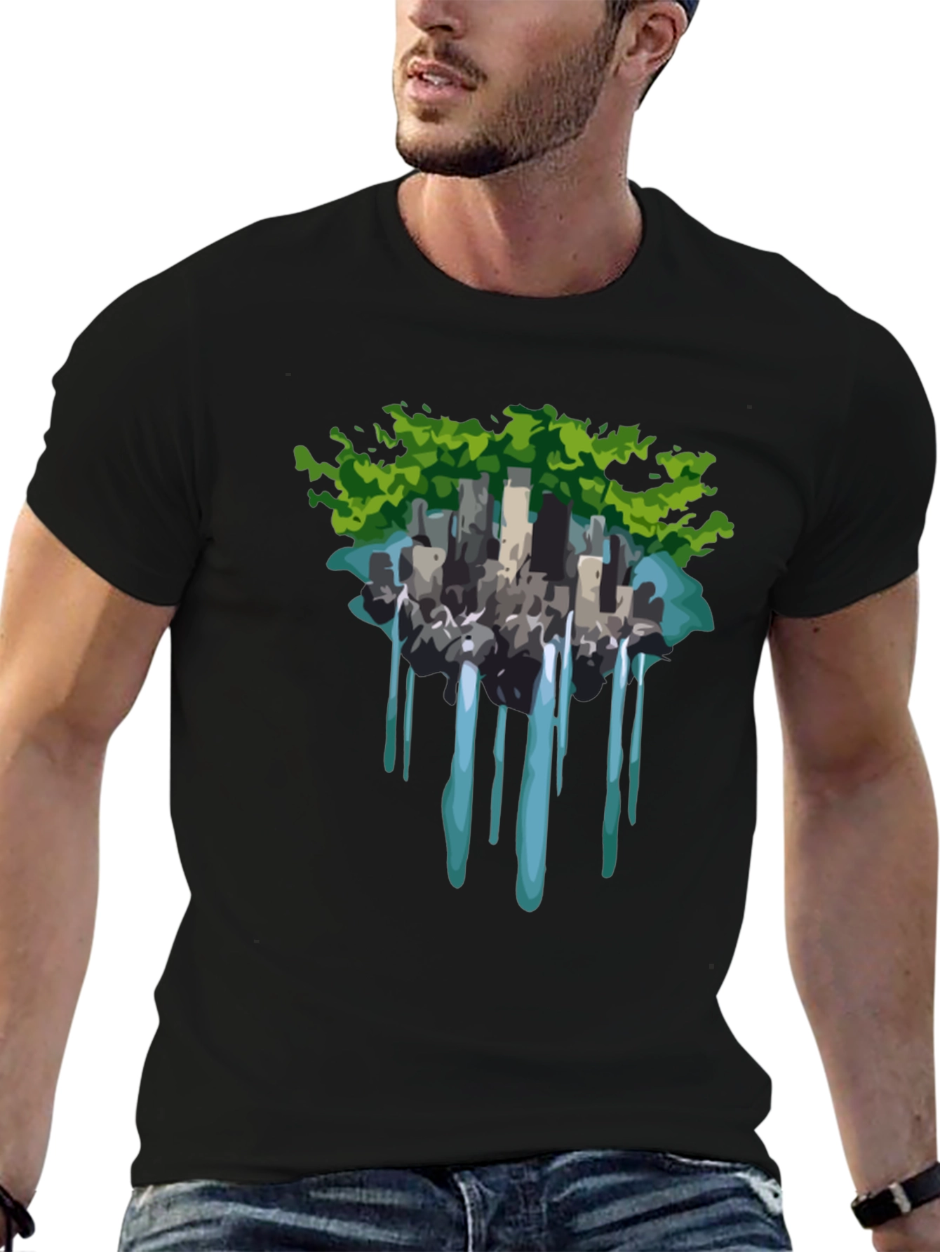 Black Urban Oasis T-Shirt - Nature Meets City view 6