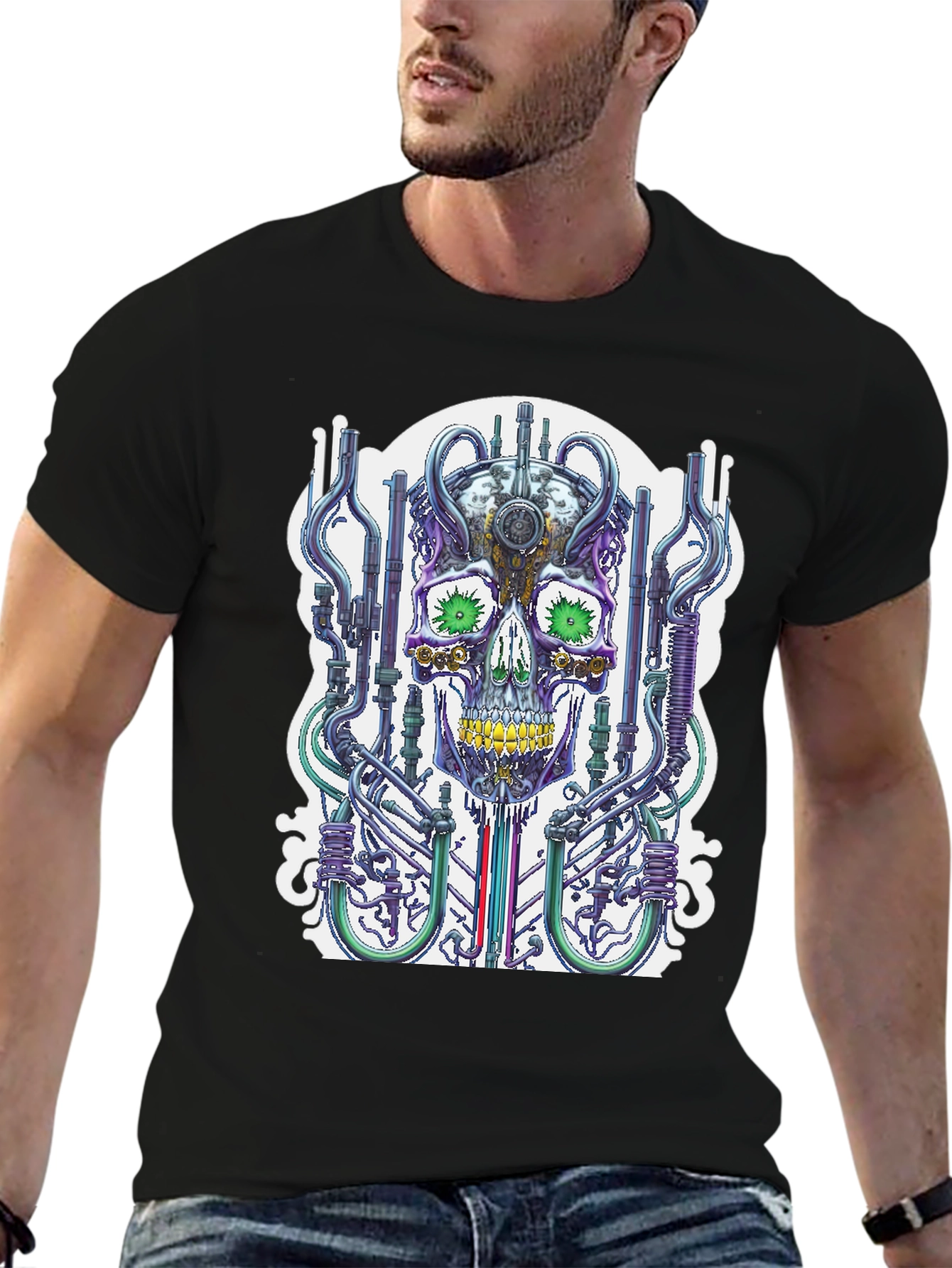 Black Cyberpunk Skull T-Shirt - Unique Graphic Tee view 6