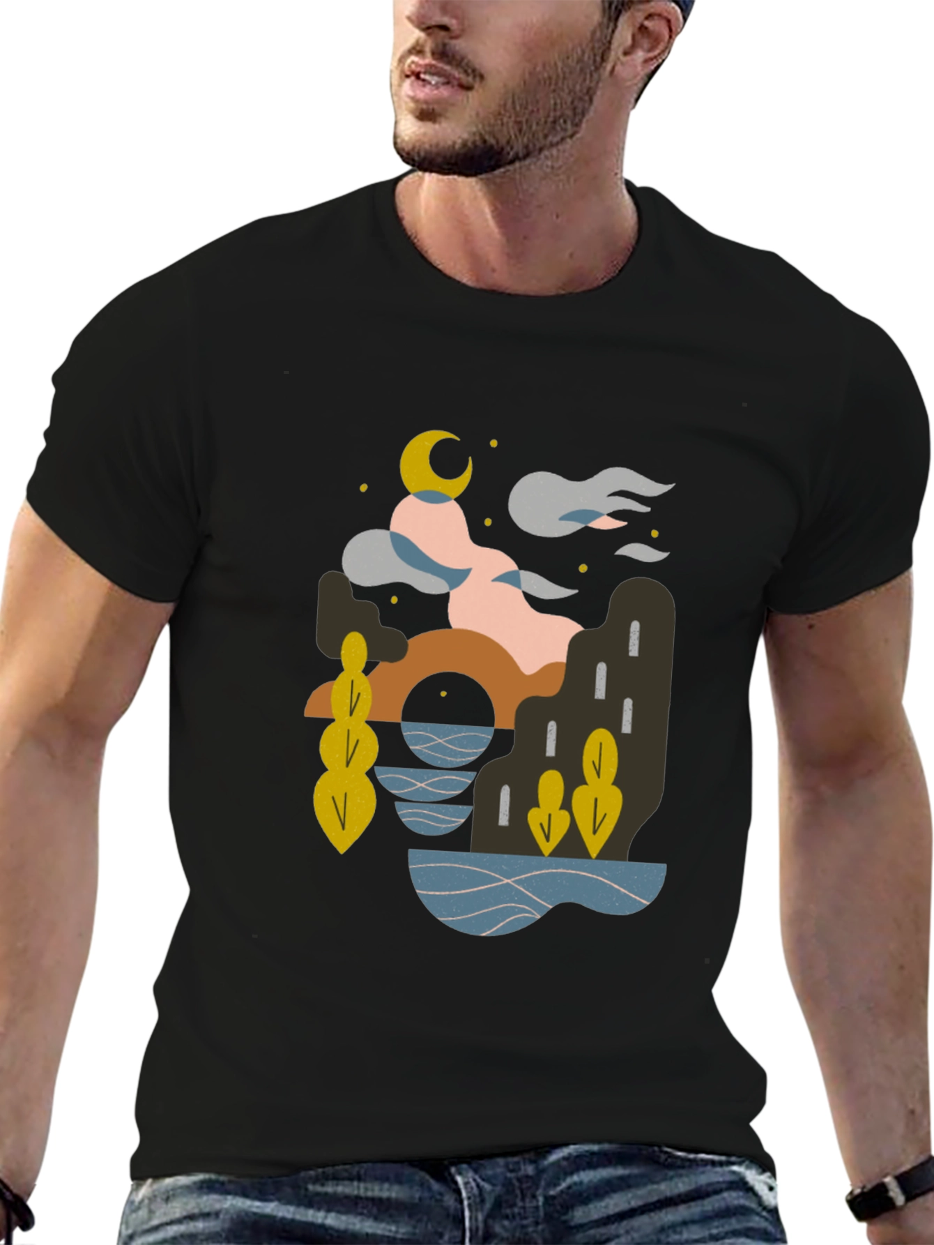 Black Abstract Moonlit Graphic T-Shirt view 6