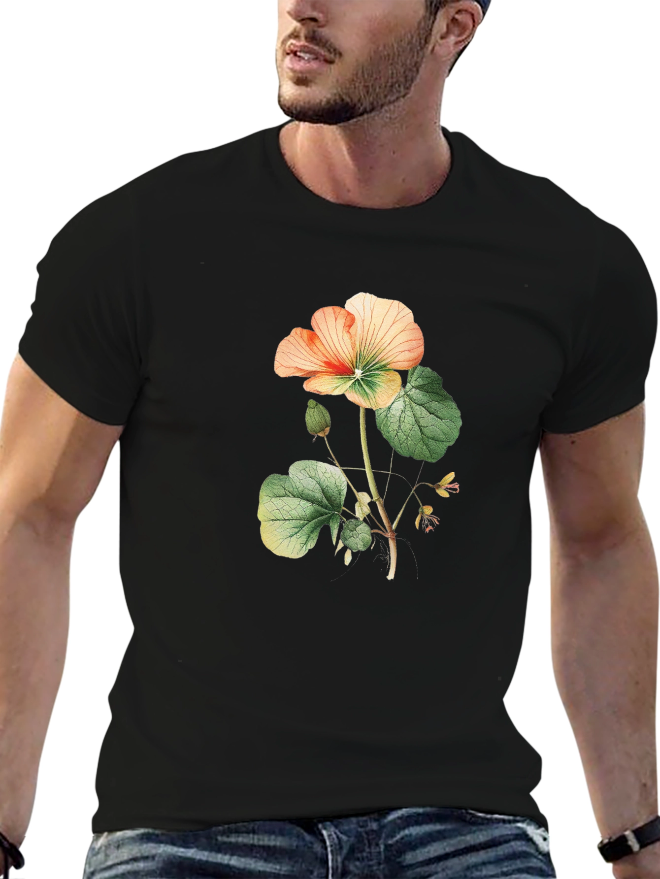 Black Floral Print Black T-Shirt view 6
