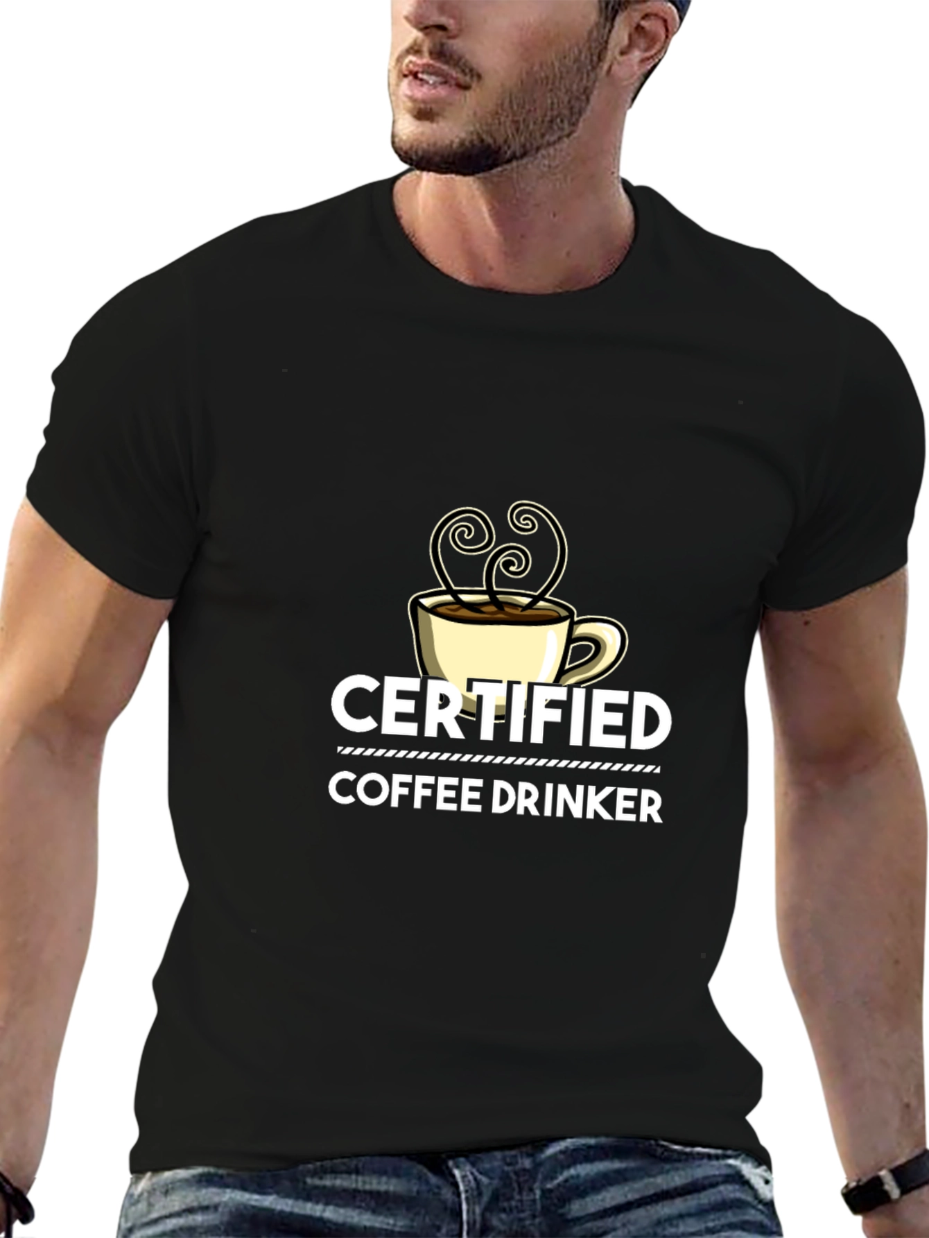 Black Certified Coffee Drinker Black T-Shirt view 6