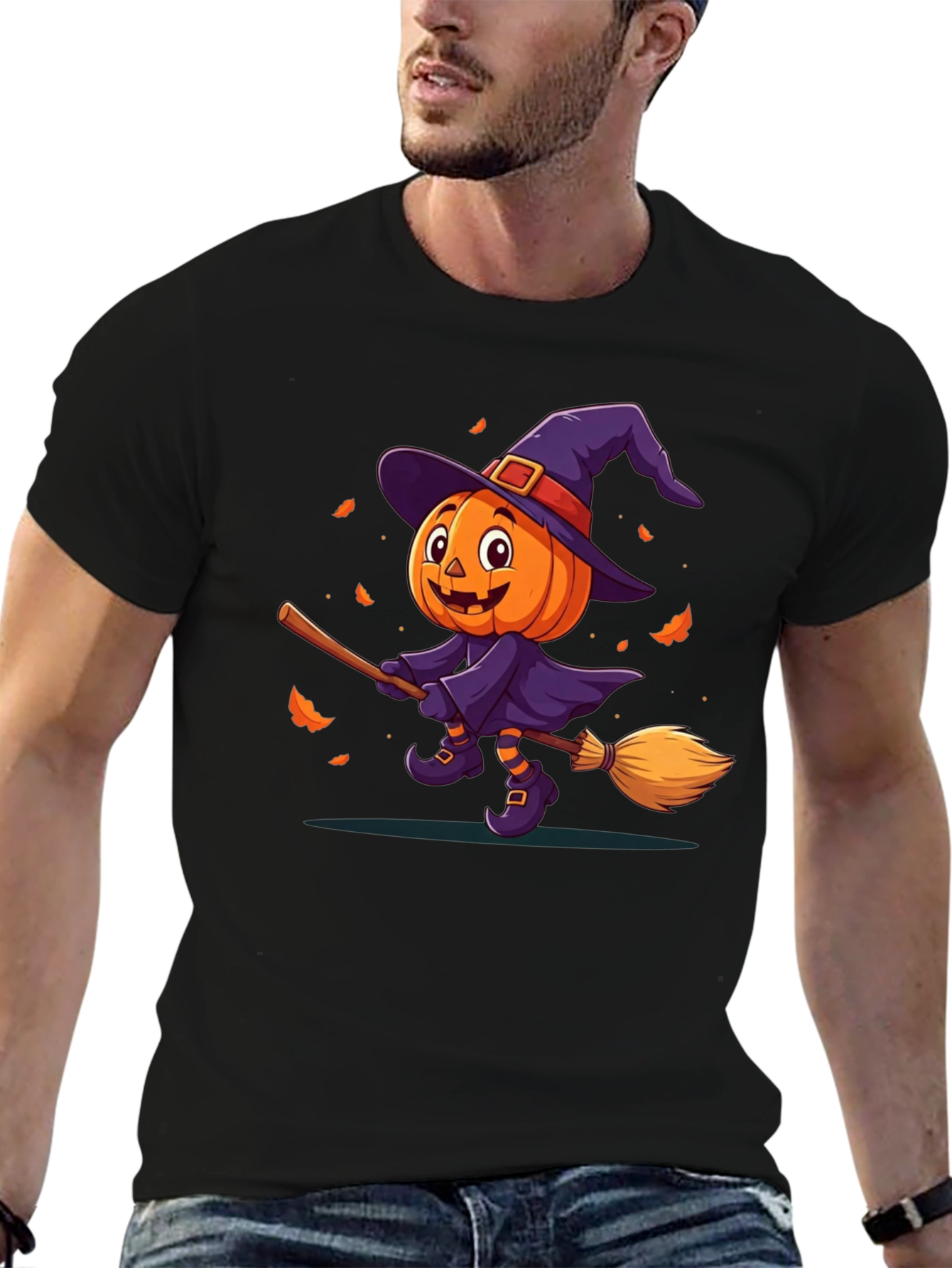 Black Halloween Pumpkin Witch T-Shirt view 6