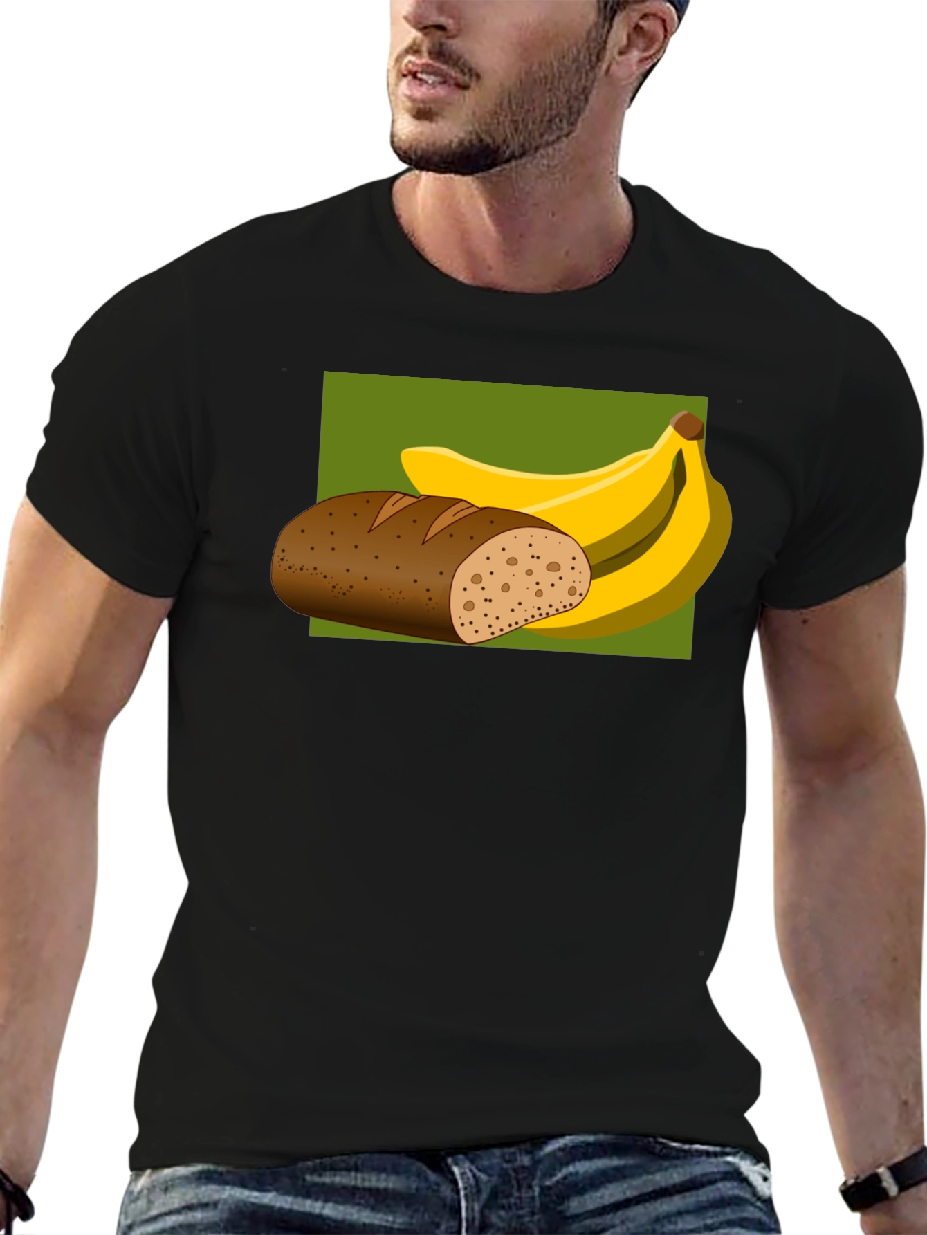 Black Bread & Bananas Graphic Tee - Novelty Food Shirt view 6
