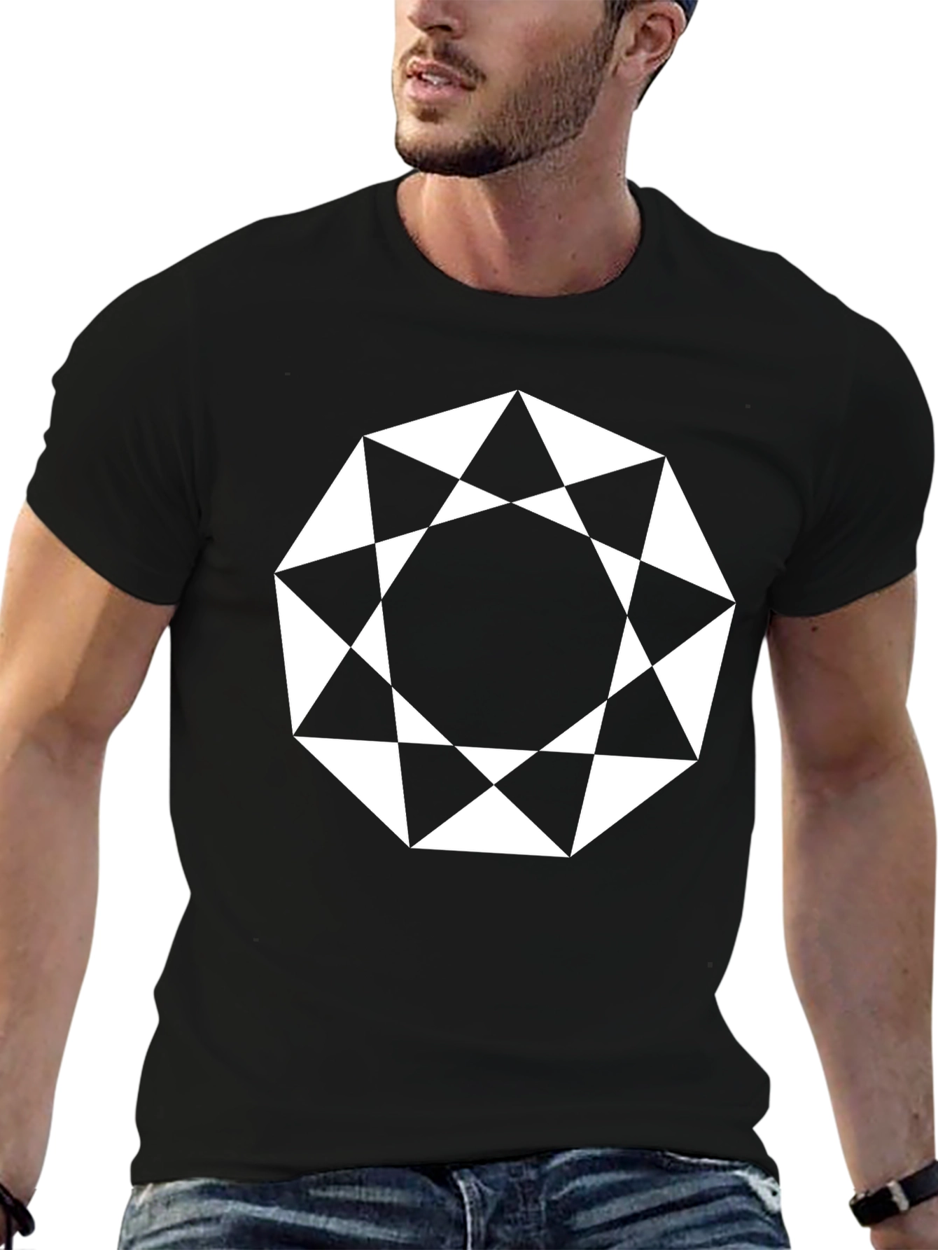Black Geometric Octagon Graphic Tee - Modern Black Shirt view 6
