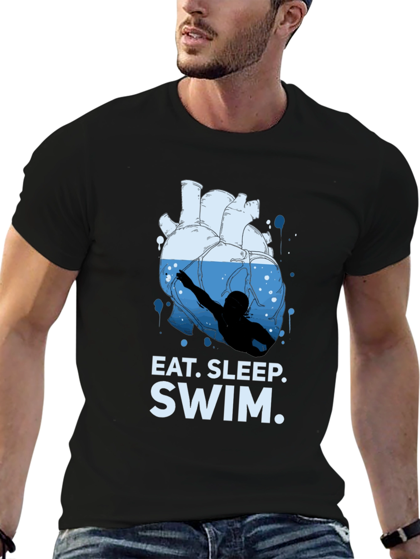 Black Eat Sleep Swim Heart Graphic T-Shirt view 6