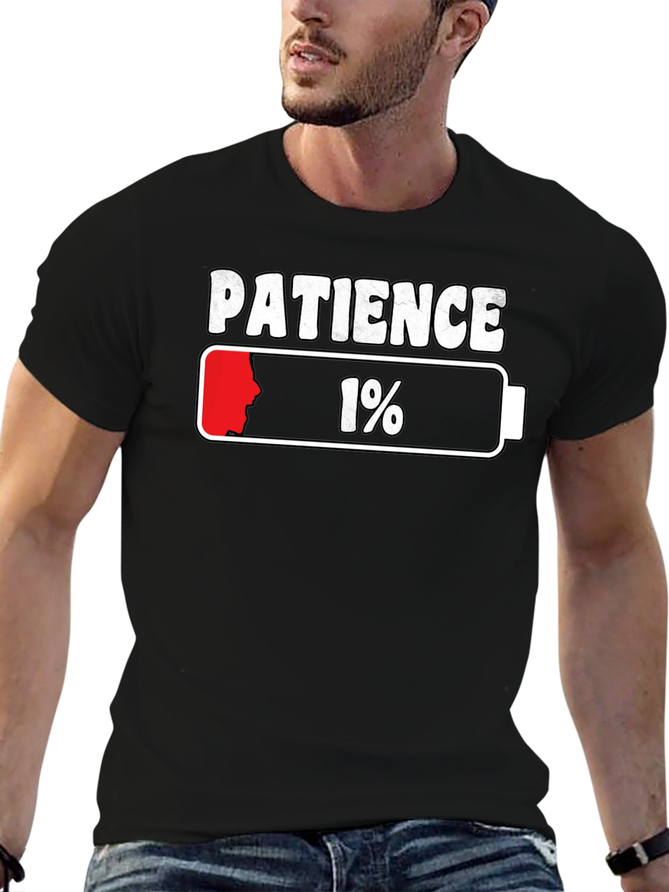 Black Patience 1% Low Battery Graphic T-Shirt view 6