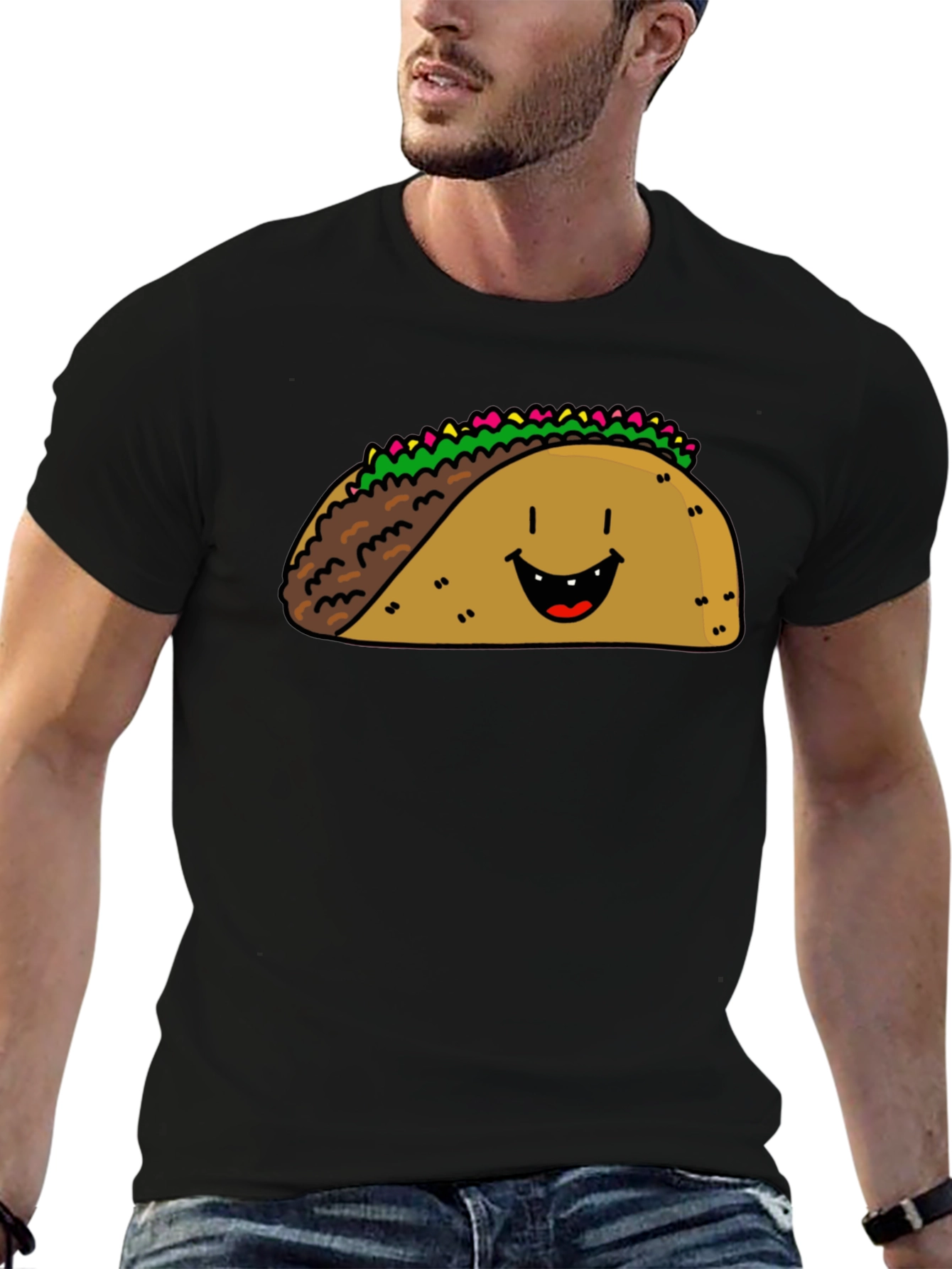 Black Happy Taco Graphic Tee - Black Cotton Blend view 6