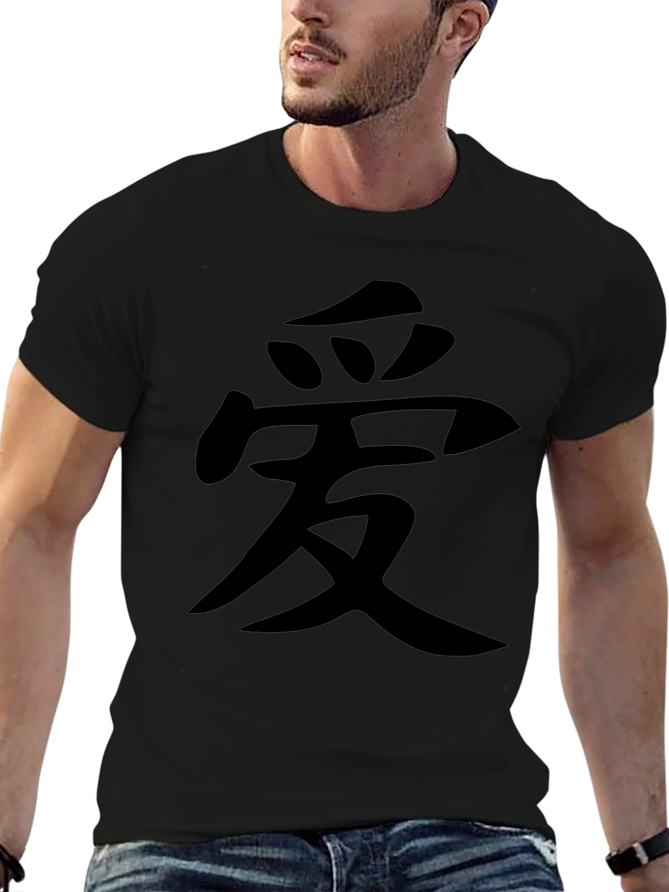 Black Men's Black T-Shirt with Chinese Symbol view 6