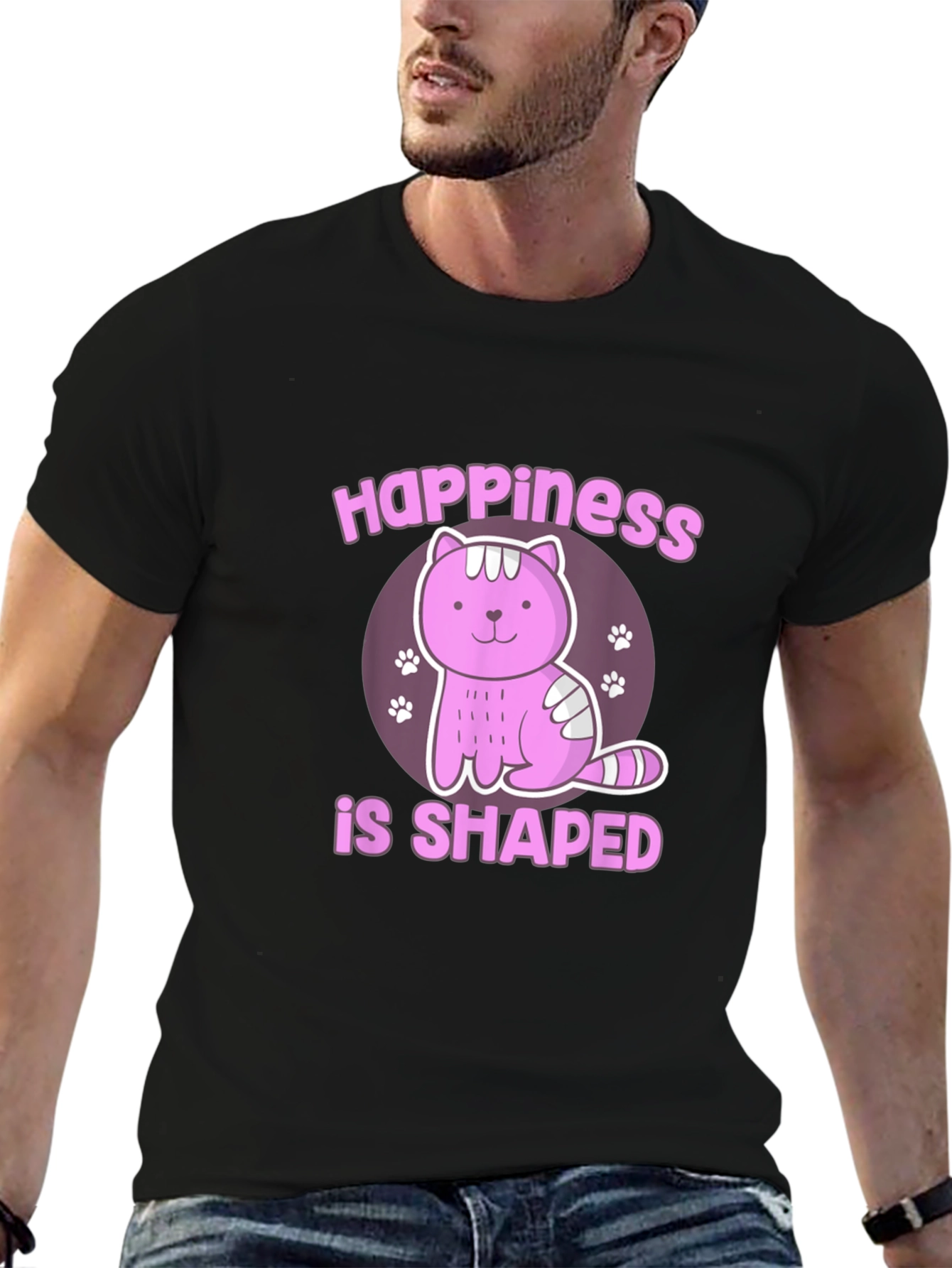 Black Happiness Shaped Cat T-Shirt view 6