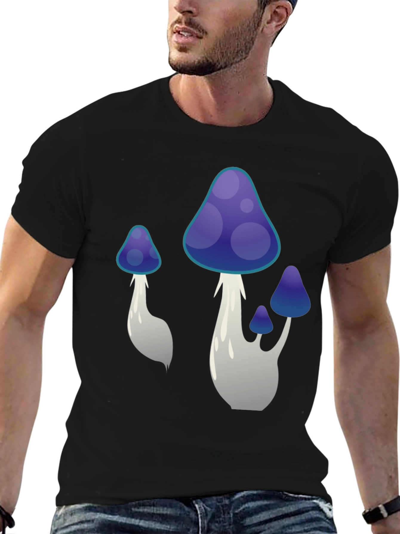 Black Mushroom Graphic Tee - Black Cotton Blend view 6