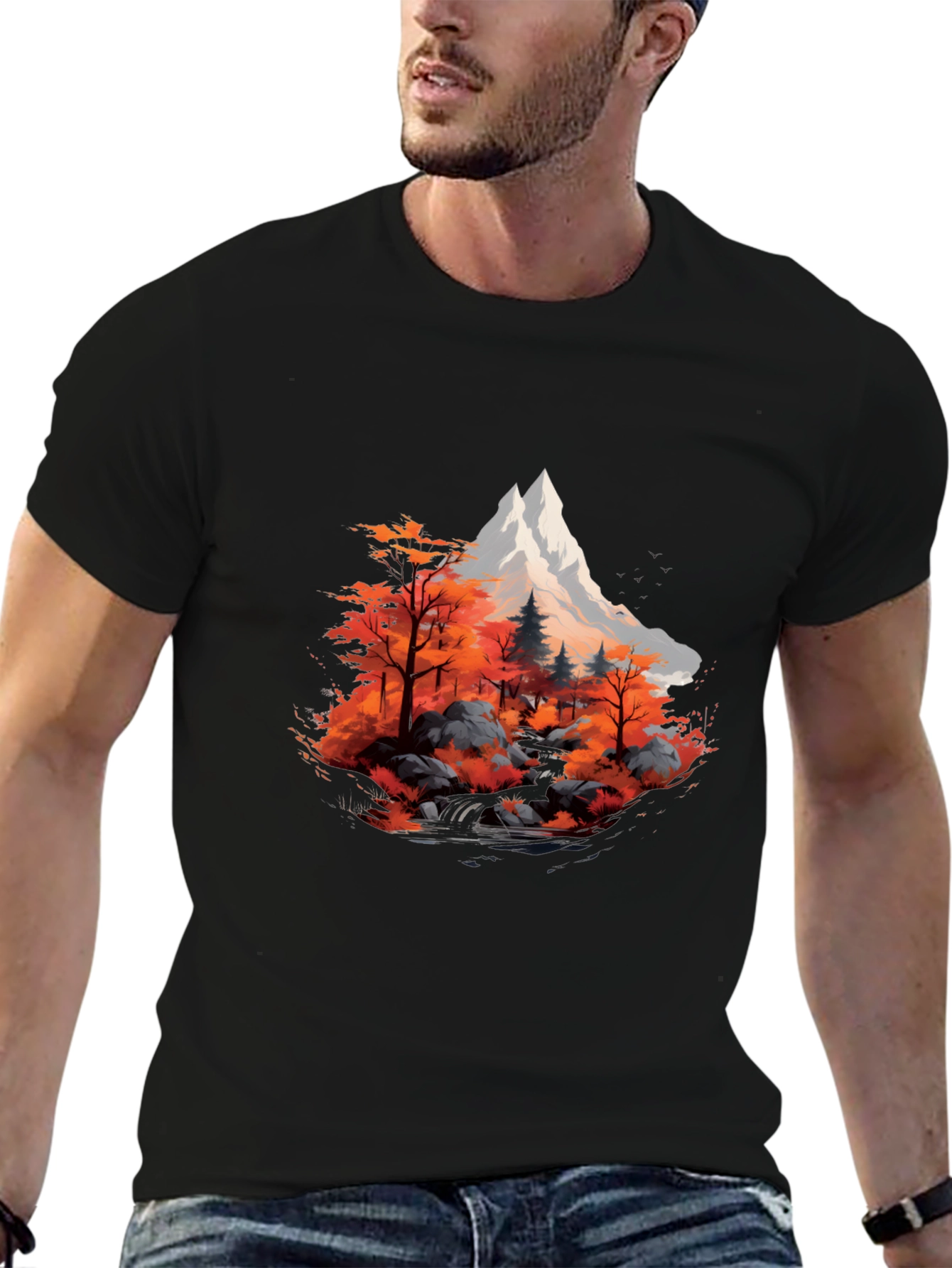 Black Mountain & Autumn Forest Graphic Black Tee view 6