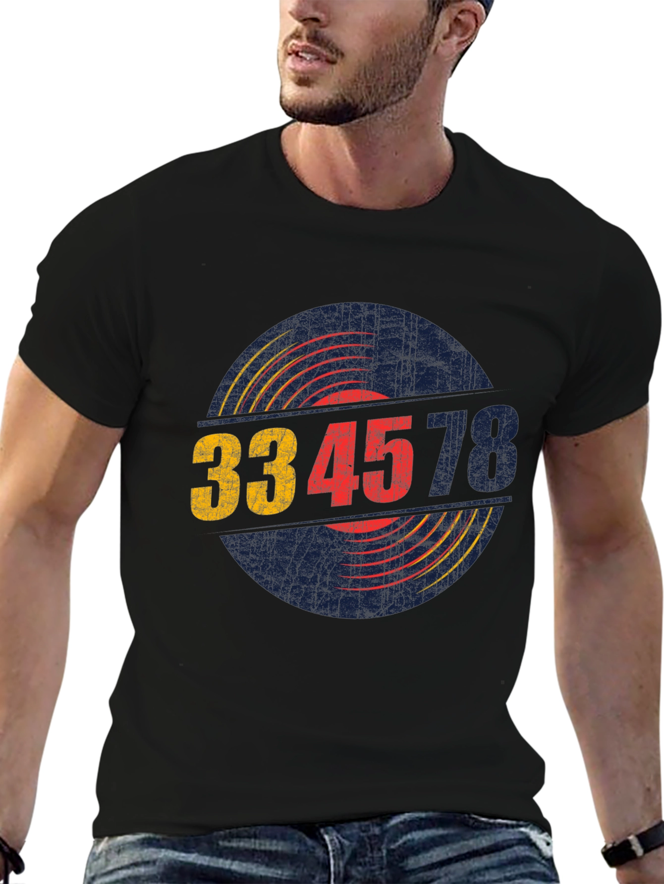 Black Vintage Record Player Speed T-Shirt view 6