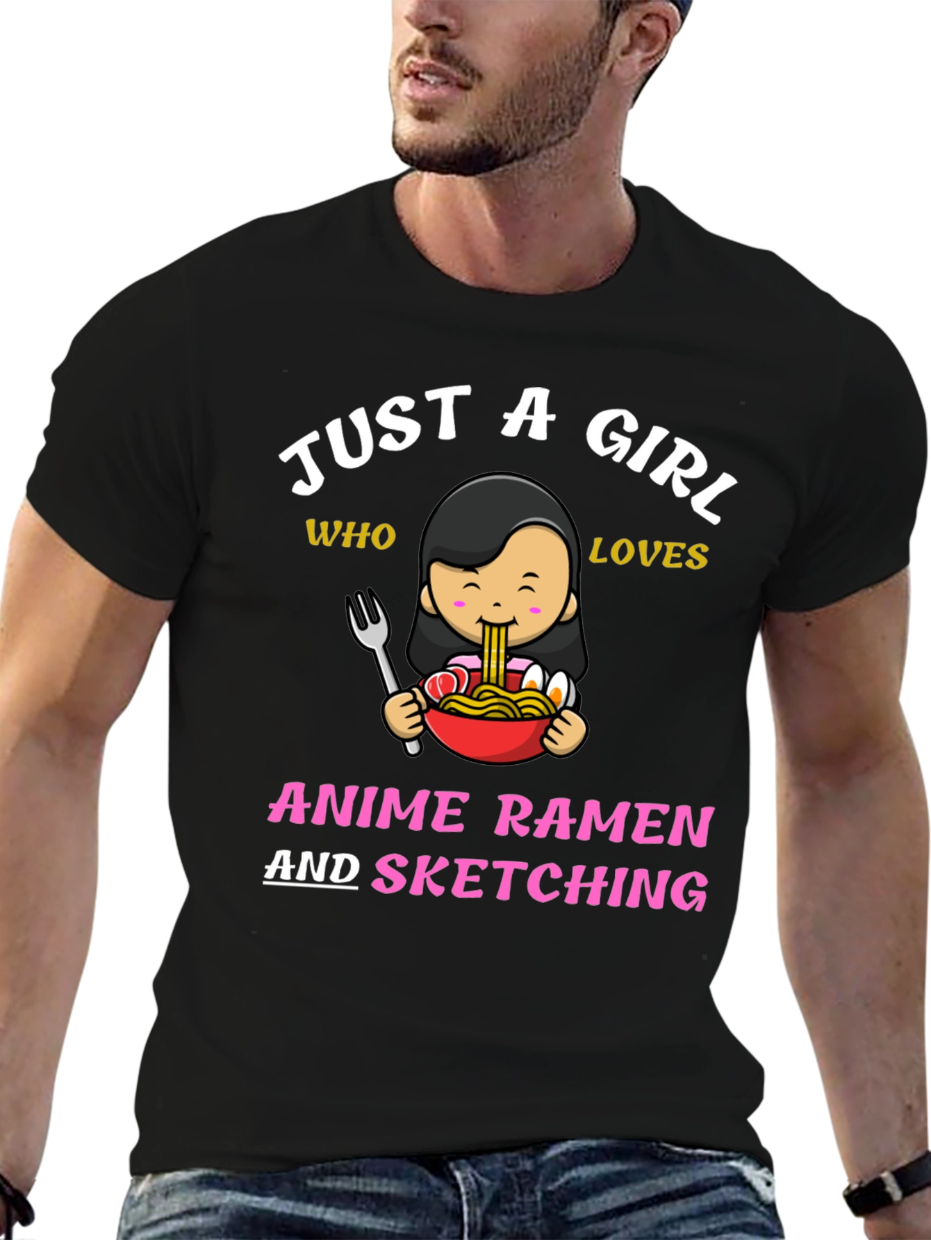 Black Anime Ramen & Sketching T-Shirt view 6