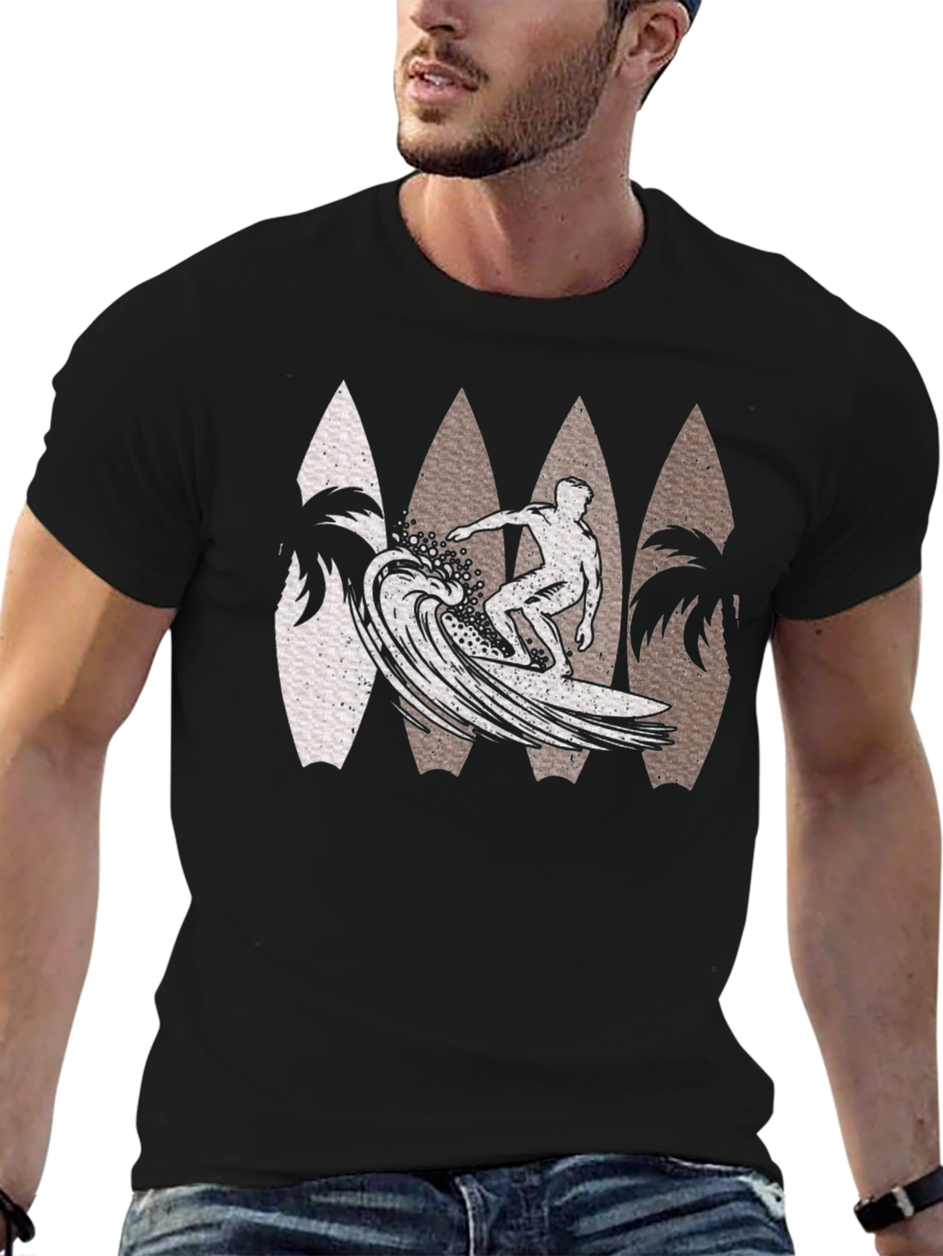Black Surfer Wave Graphic Tee - Black view 6