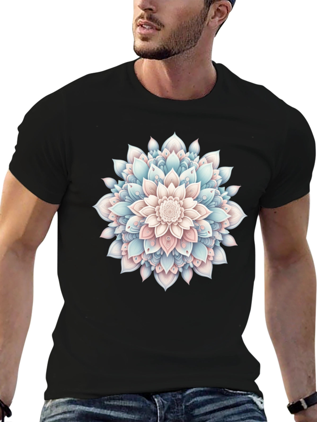 Black Mandala Flower Graphic Tee - Casual Style view 6