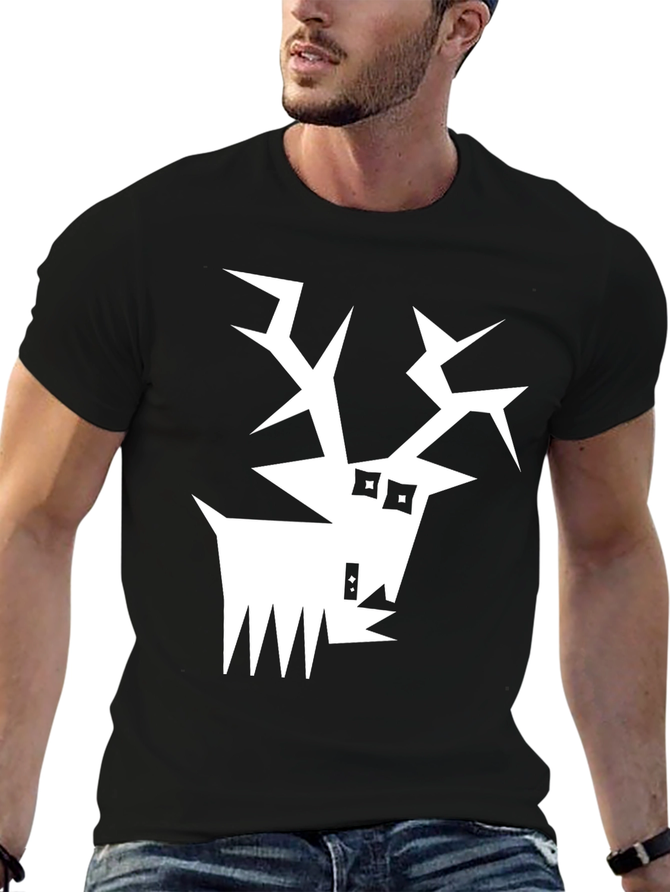 Black Abstract Reindeer Graphic Tee - Black view 6