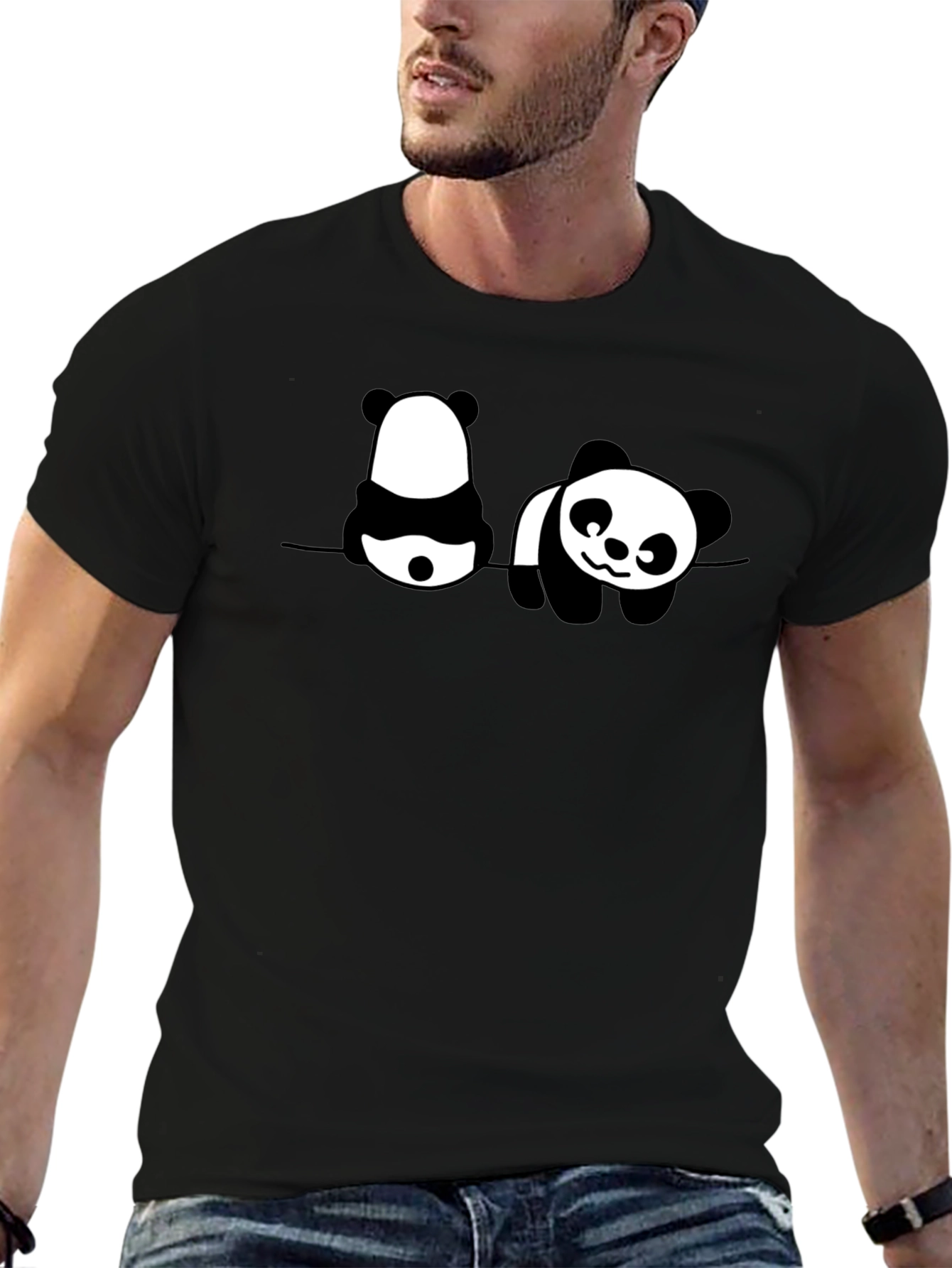 Black Panda Print Men's Black Graphic T-Shirt view 6