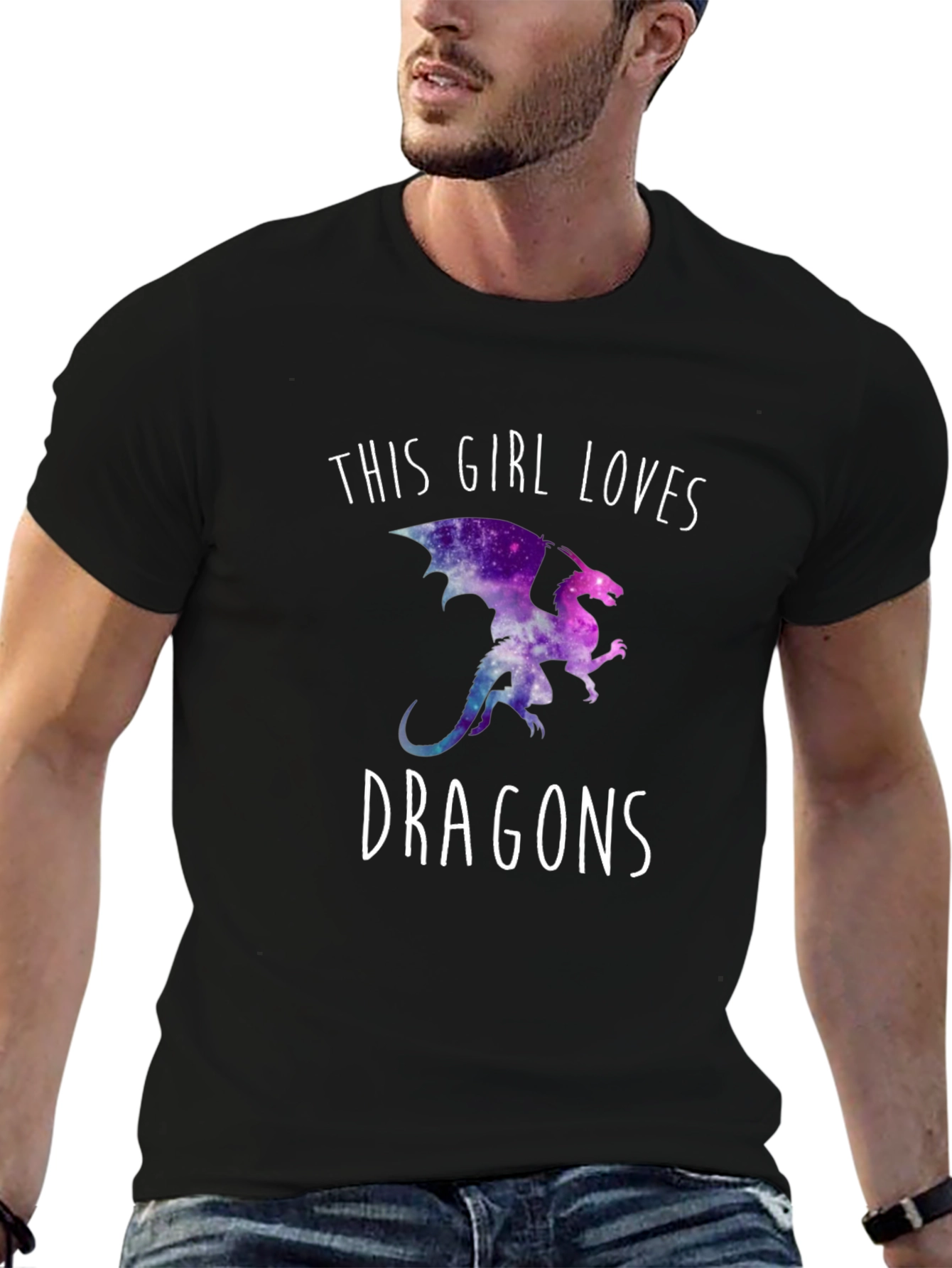 Black This Girl Loves Dragons T-Shirt - Galaxy Dragon Design view 6