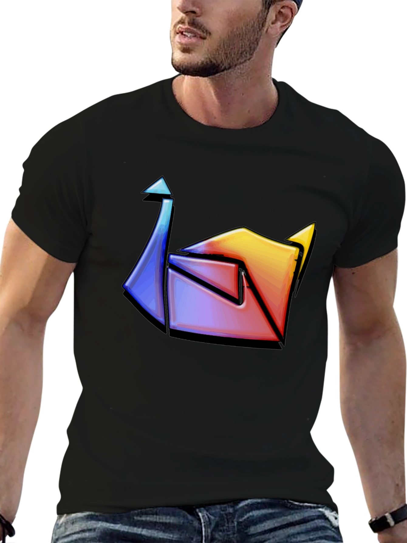 Black Abstract Colorful Origami Graphic Tee view 6