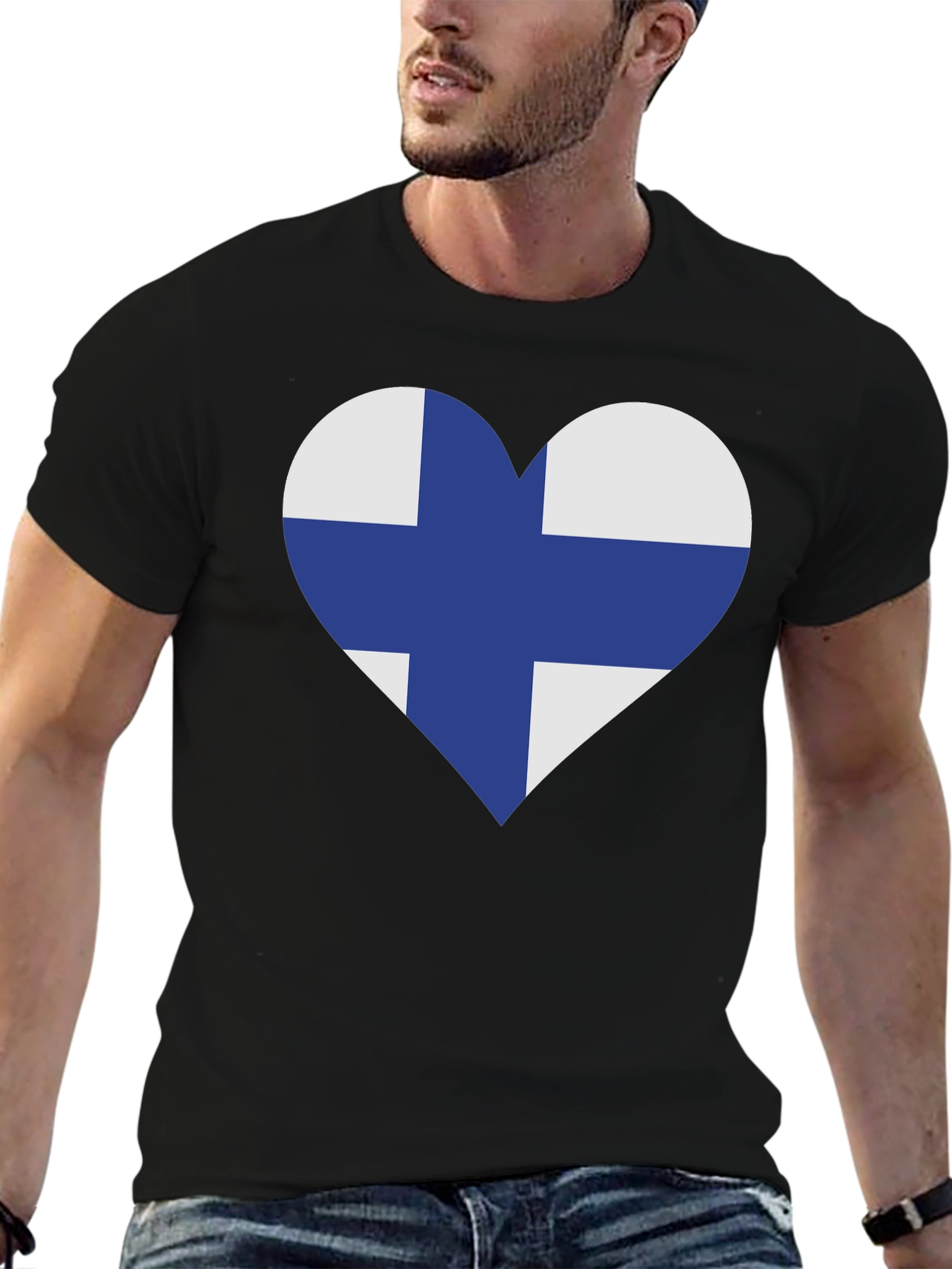Black Finland Flag Heart T-Shirt - Finnish Pride Tee view 6