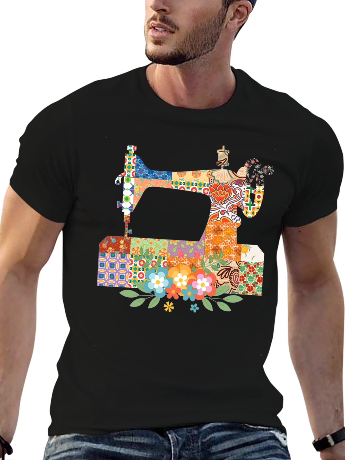 Black Sewing Machine Floral T-Shirt view 6