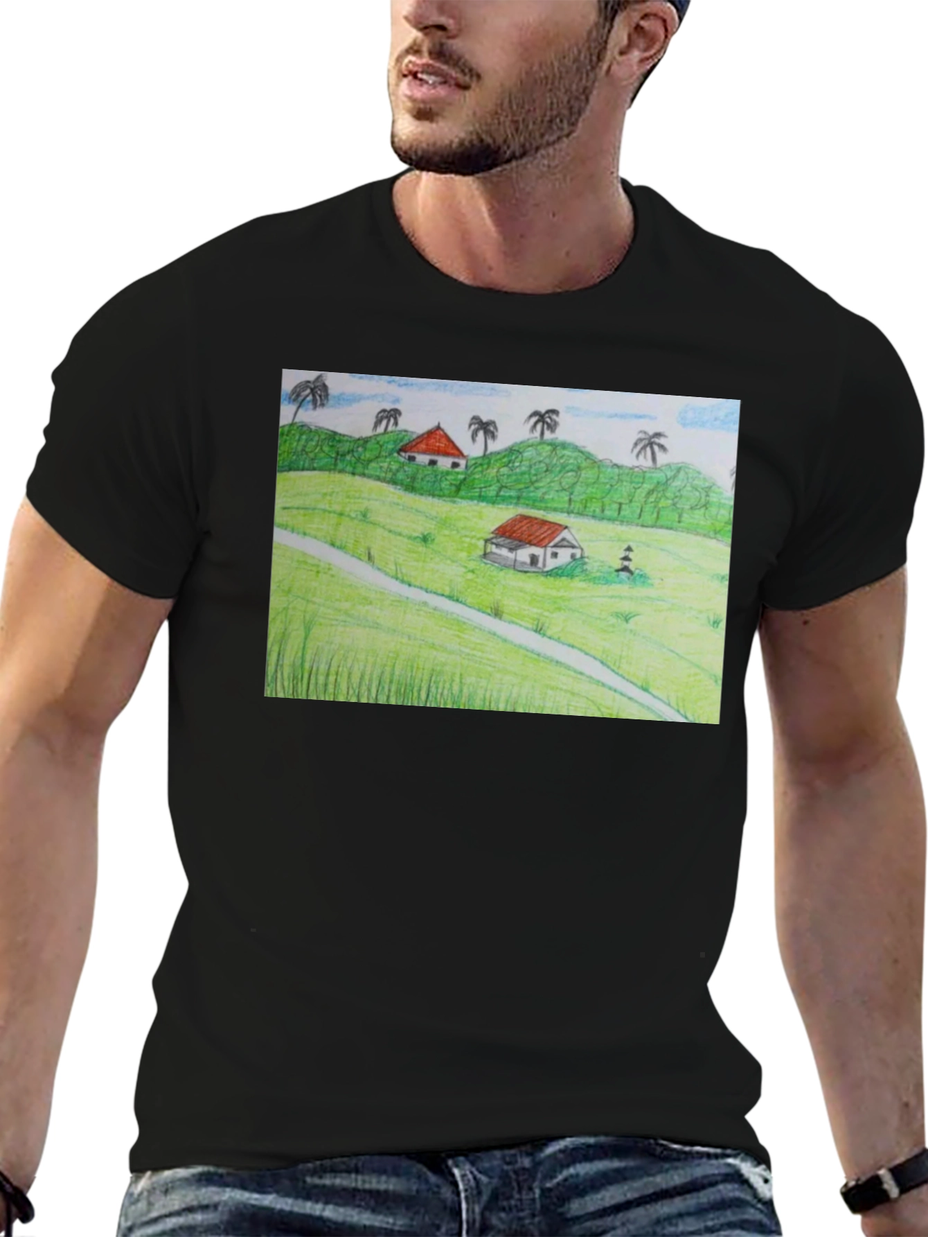 Black Nature Landscape Graphic T-Shirt view 6