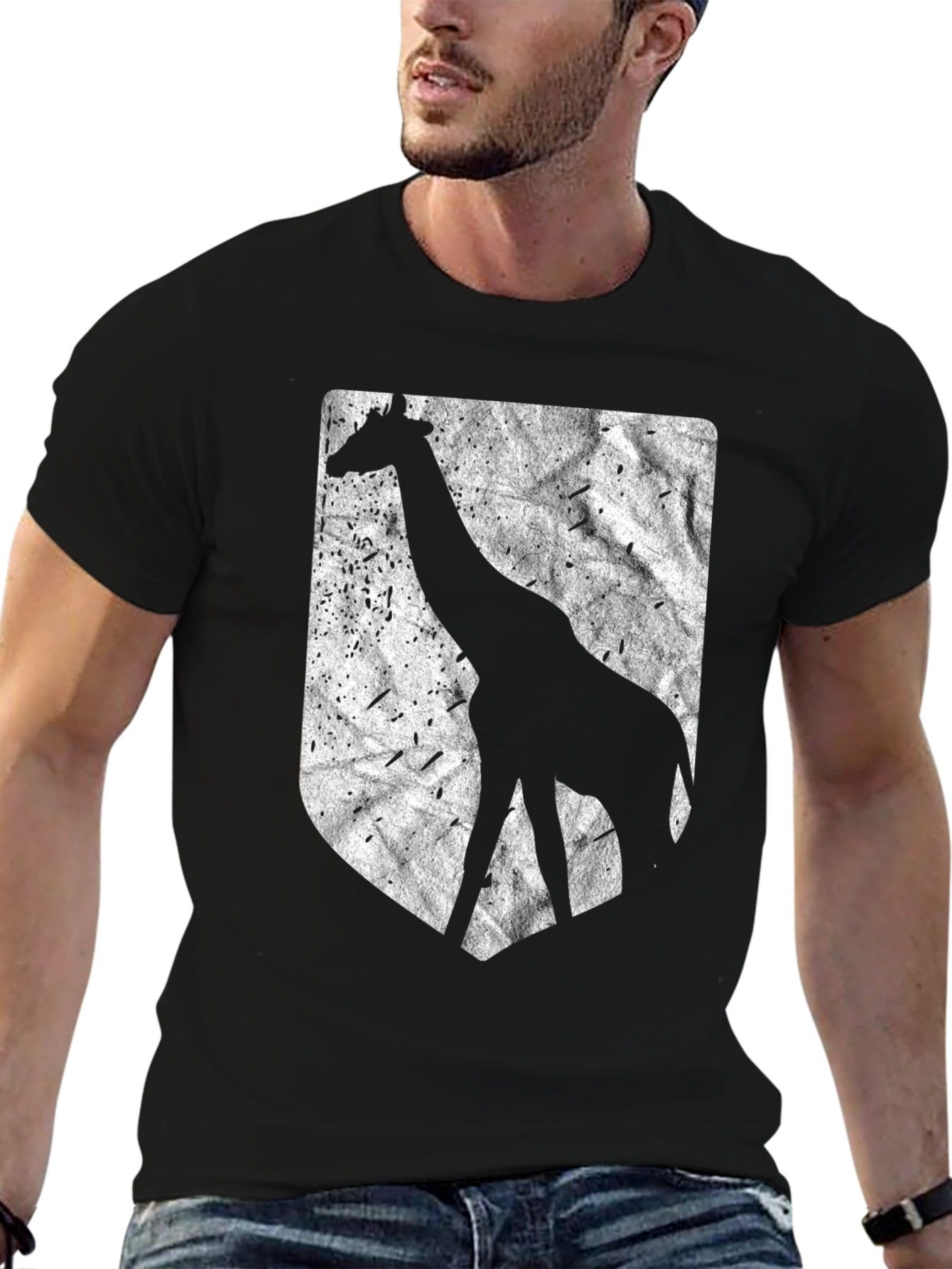 Black Giraffe Silhouette Graphic Tee - Black Cotton Blend view 6