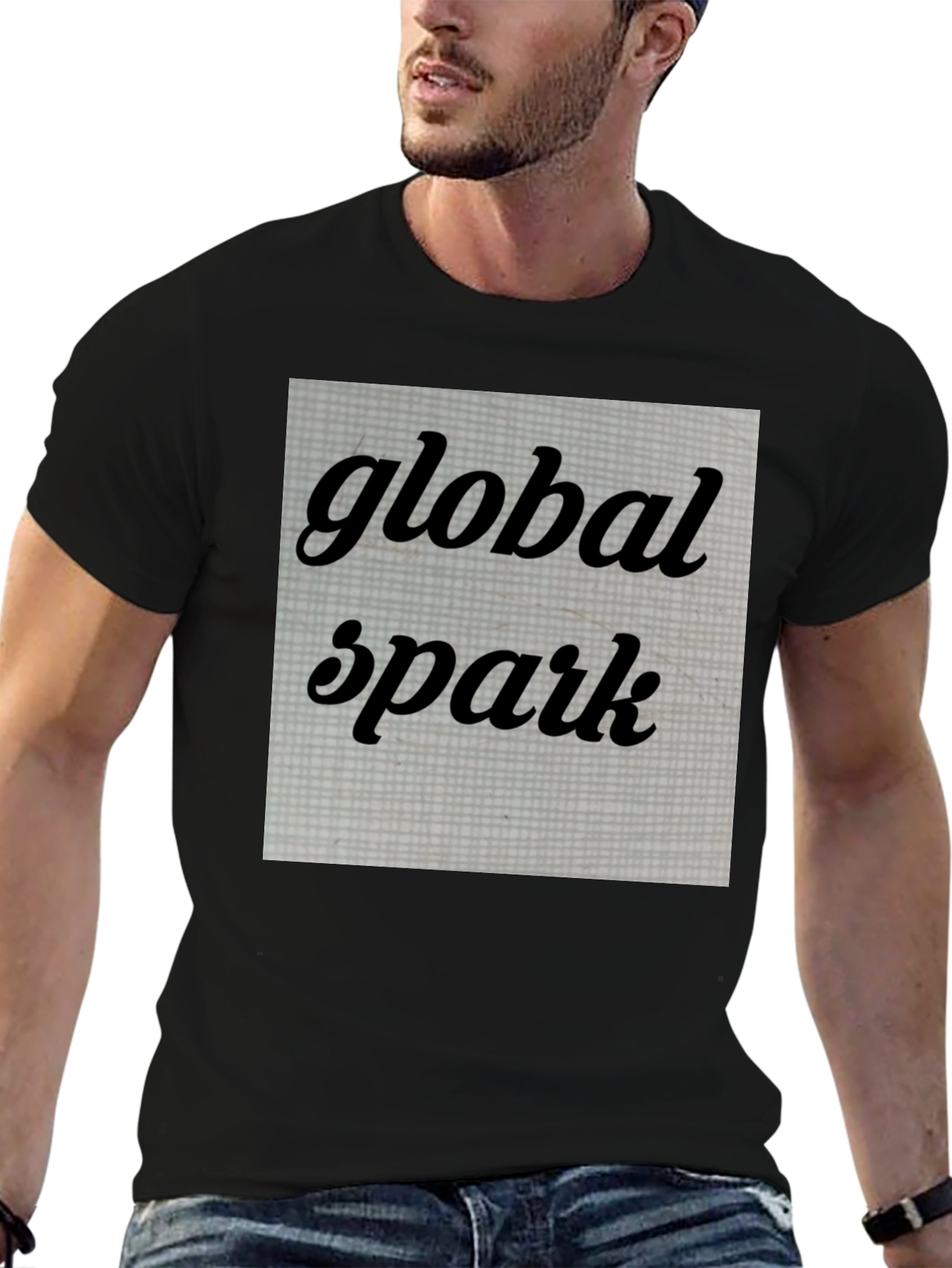 Black Global Spark Graphic Tee - Trendy Black T-Shirt view 6