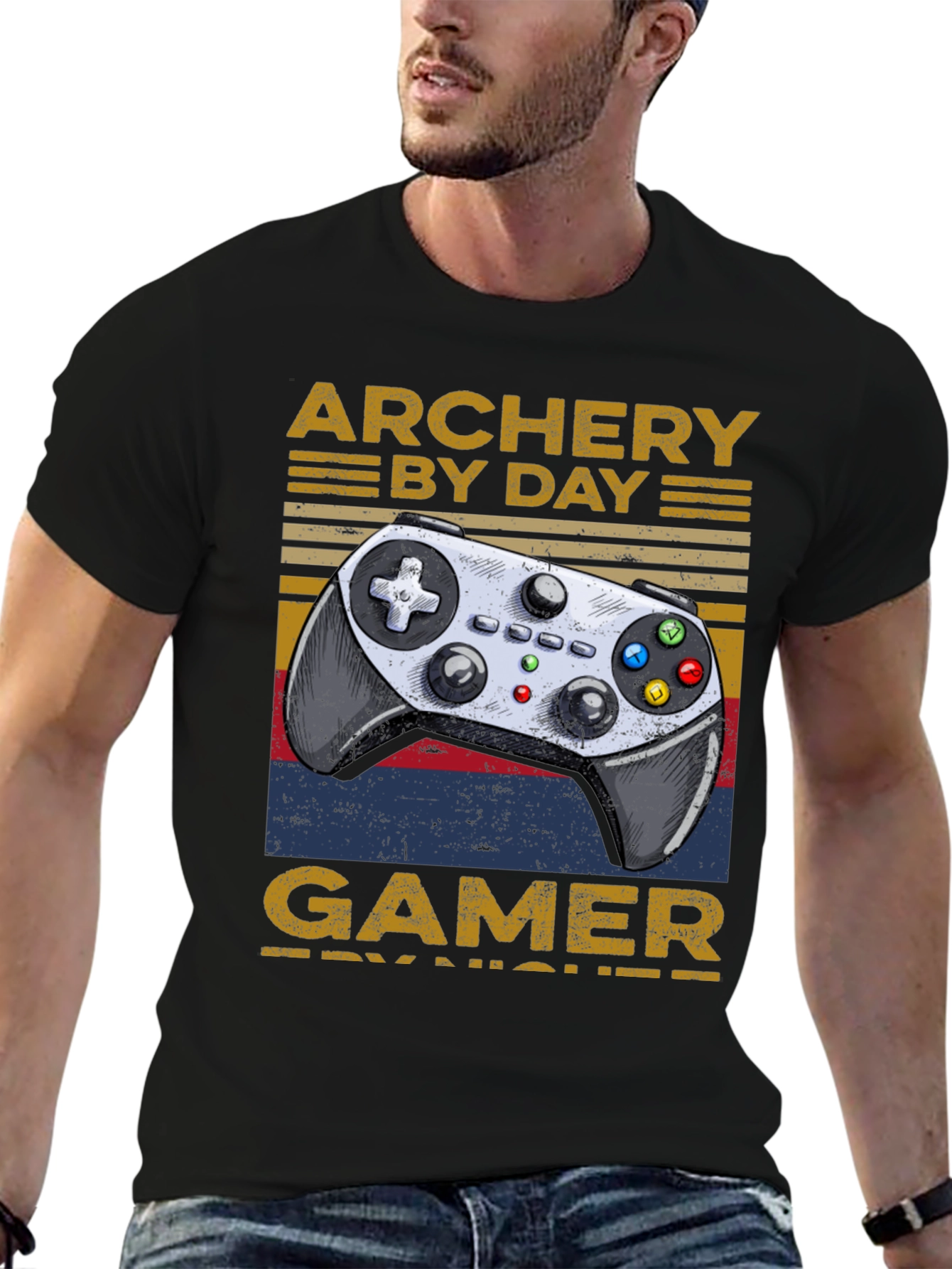 Black Archery By Day Gamer By Night T-Shirt view 6