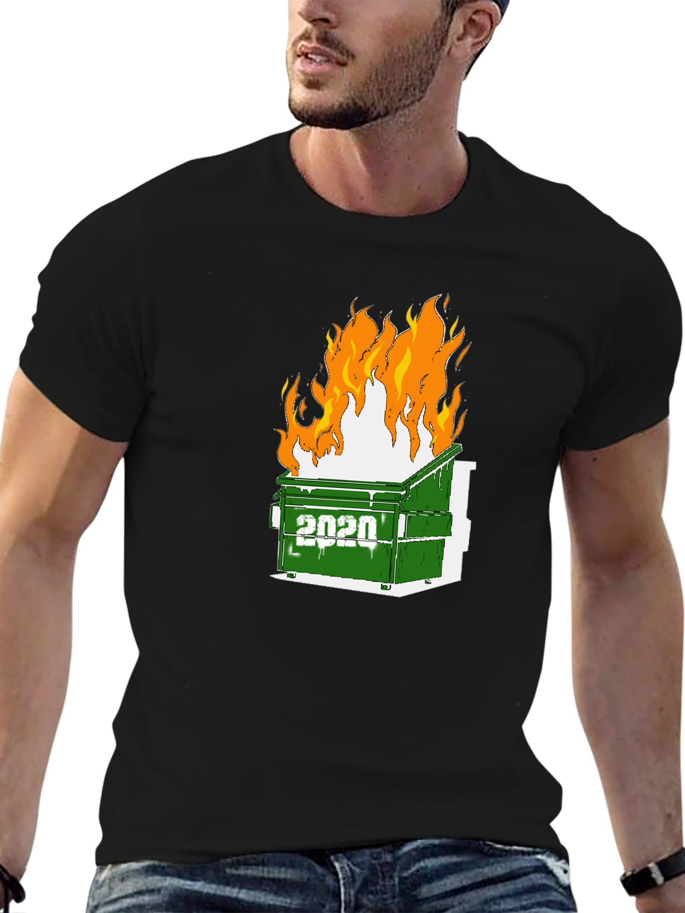 Black 2020 Dumpster Fire Graphic Tee - Unisex Black T-Shirt view 6