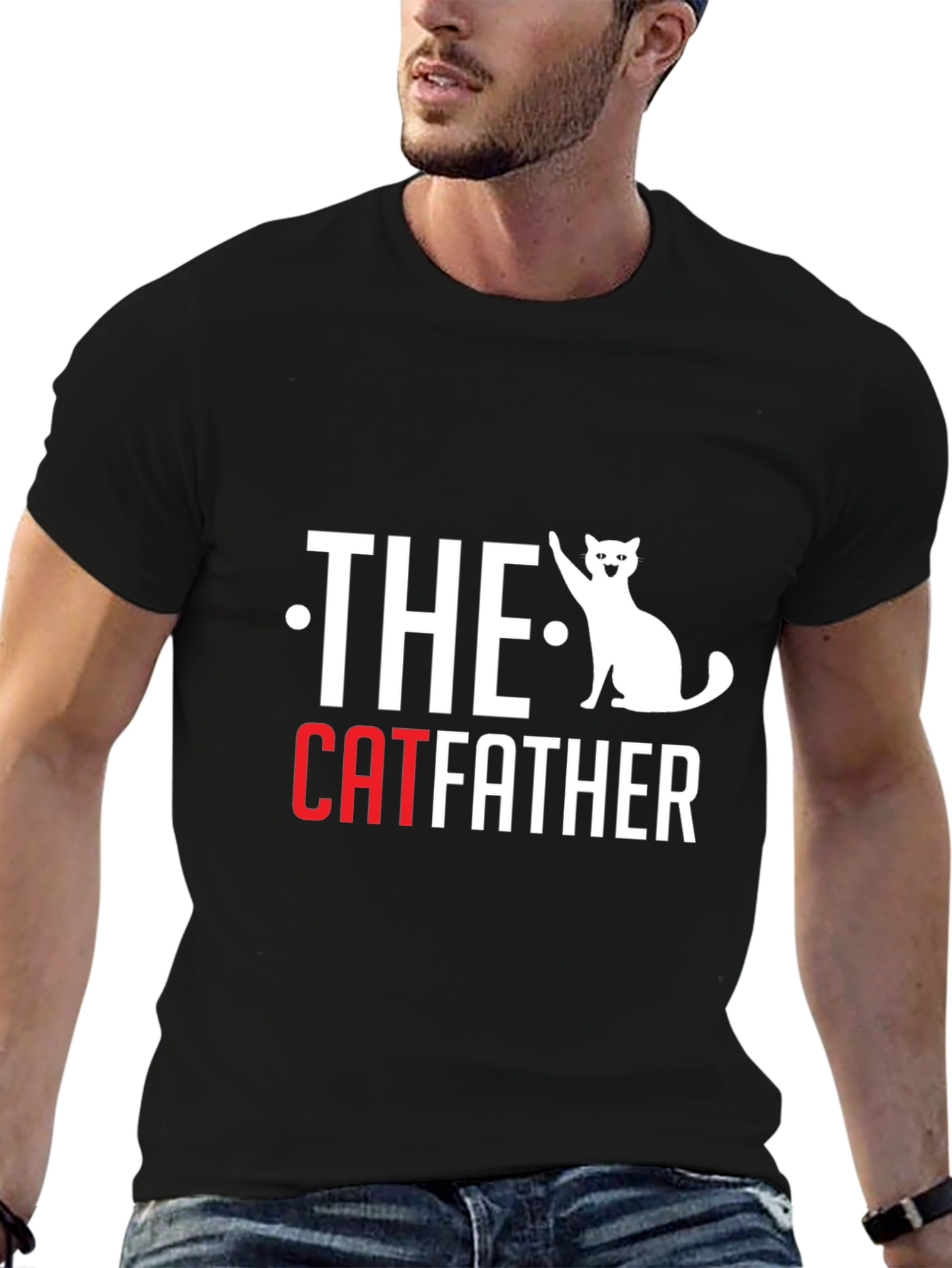 Black The Catfather T-Shirt - Funny Cat Lover Tee view 6