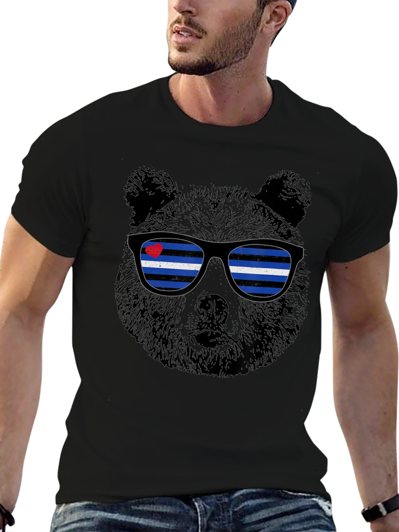 Black Bear Pride T-Shirt - Leather Flag Sunglasses view 6