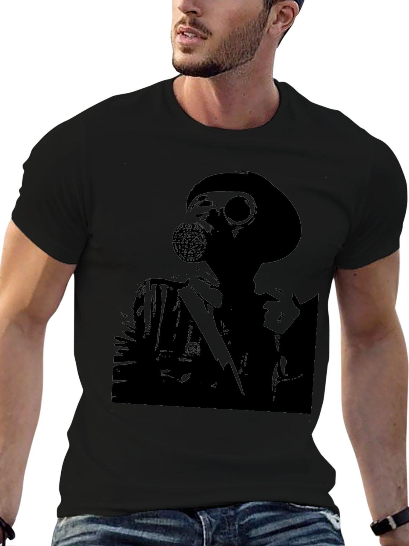 Black Dark Gas Mask Graphic Tee - Men's Black T-Shirt view 6