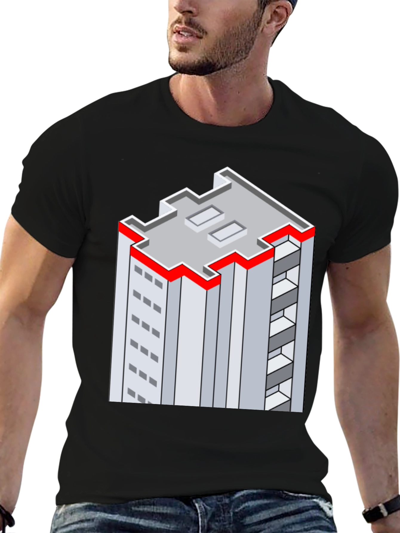 Black Isometric Building Graphic Tee - Unique Style view 6