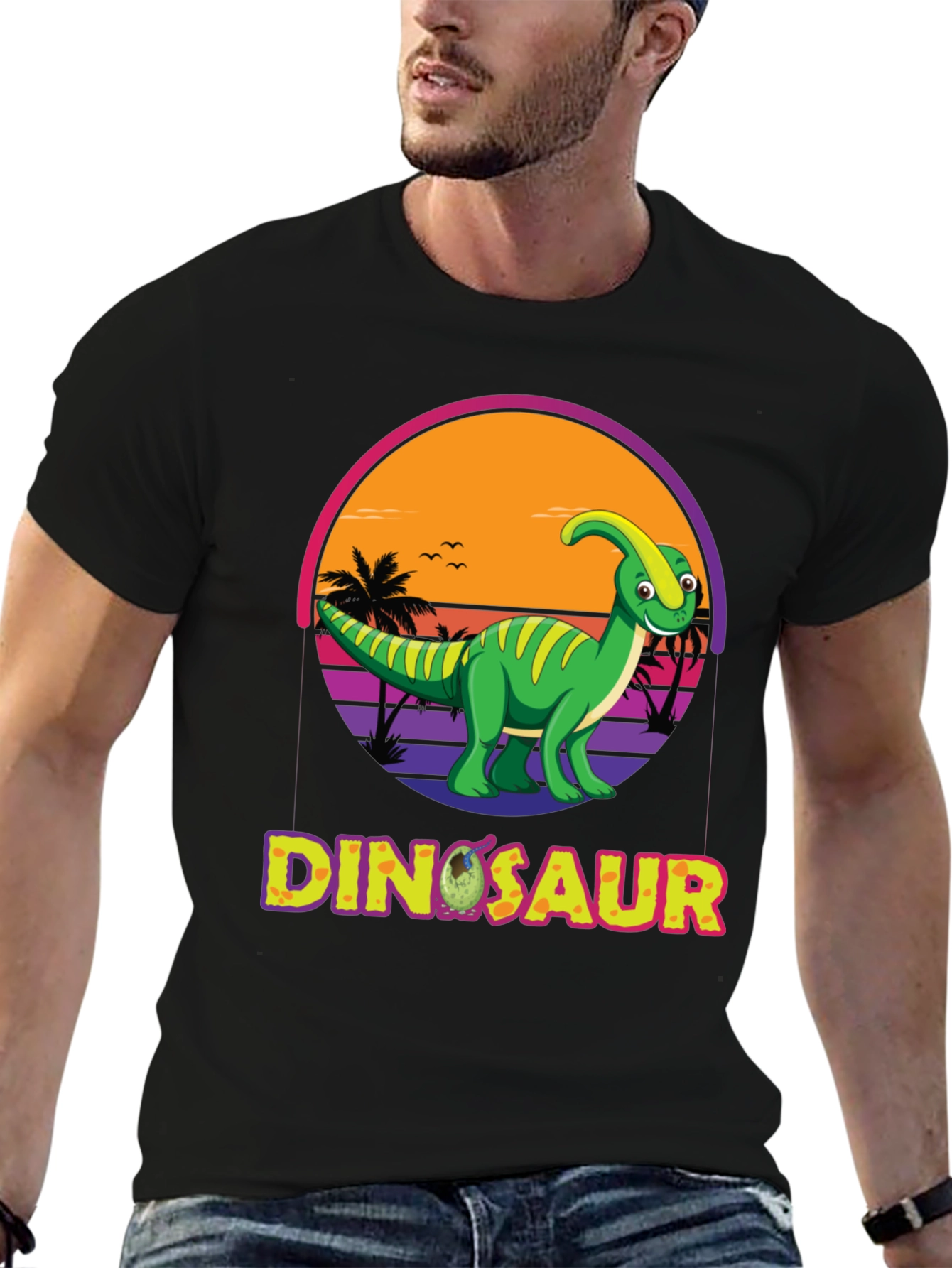 Black Dinosaur Sunset T-Shirt view 6
