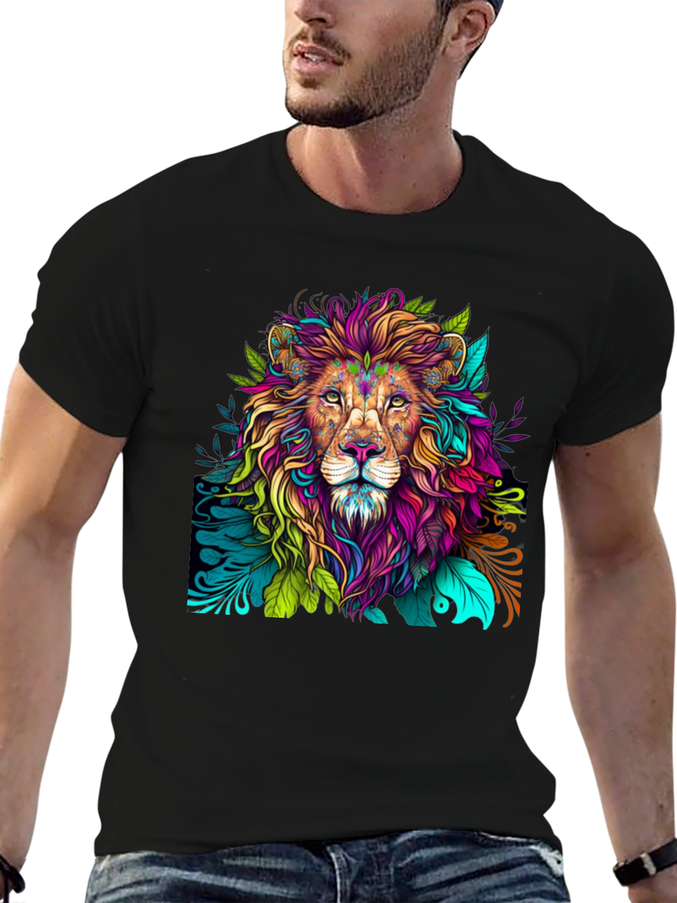 Black Colorful Lion Graphic Tee - Bold Style view 6