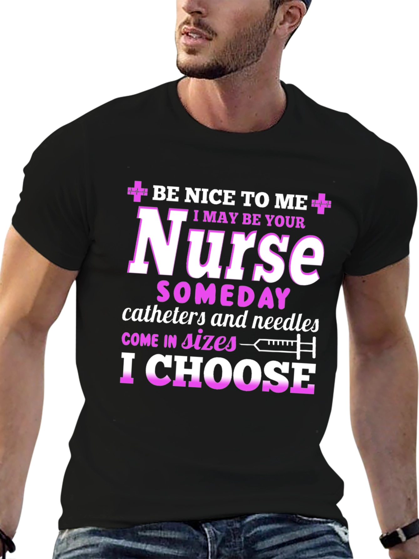 Black Funny Nurse T-Shirt - Be Nice to Me view 6