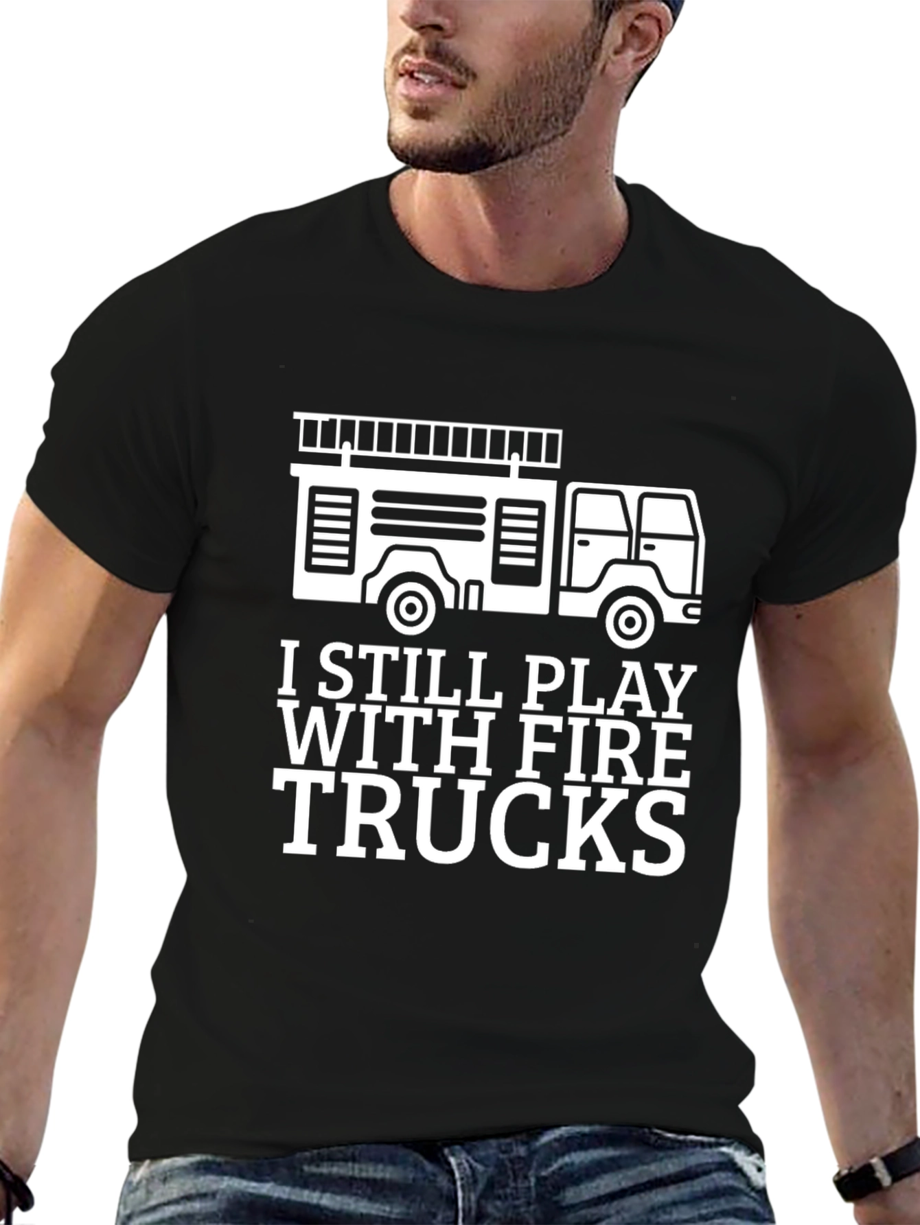Black Fire Trucks Graphic Tee - Playful Adult Humor Shirt view 6