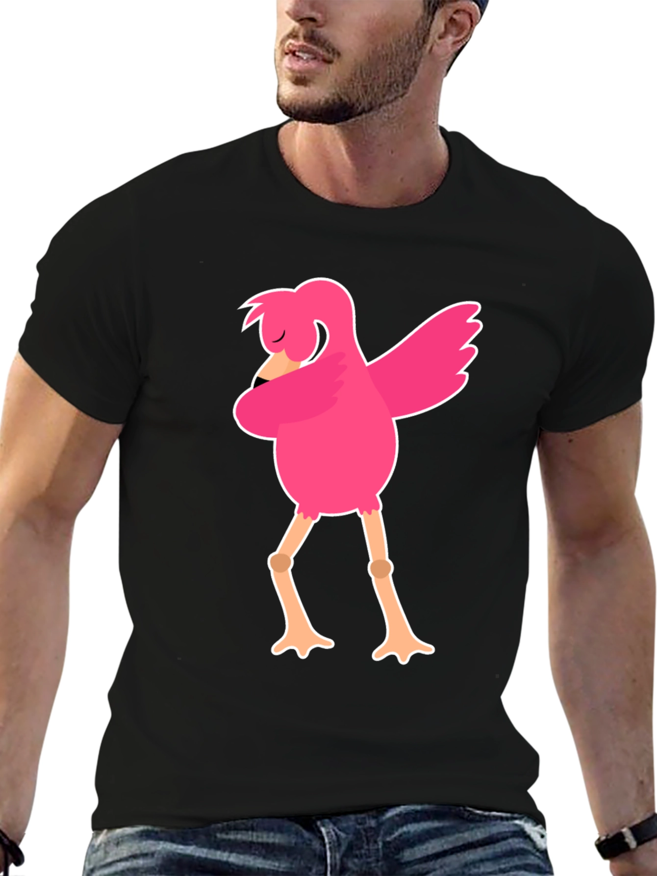 Black Funny Flamingo Dab Dance Black T-Shirt view 6