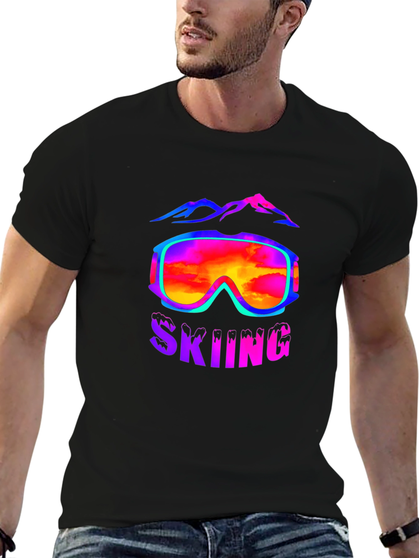 Black Skiing Goggles T-Shirt - Mountain Adventure Tee view 6